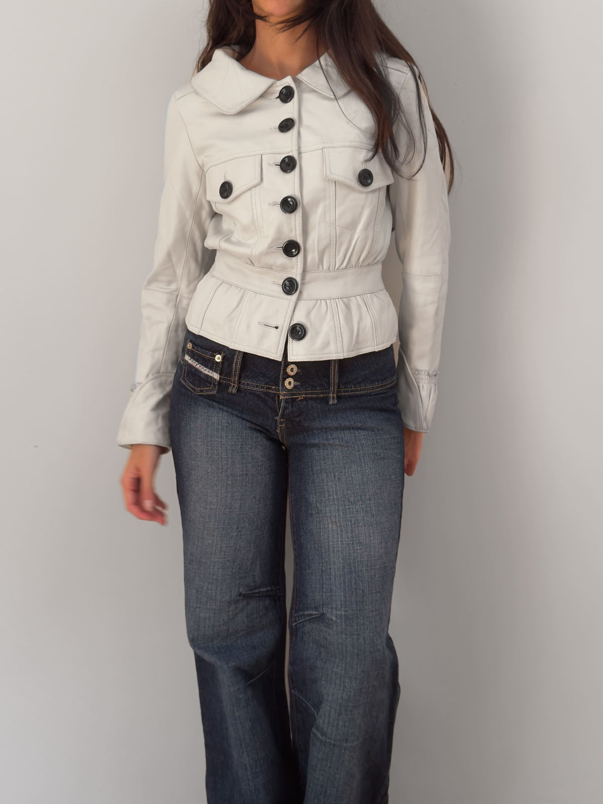 White Buttoned Leather Jacket