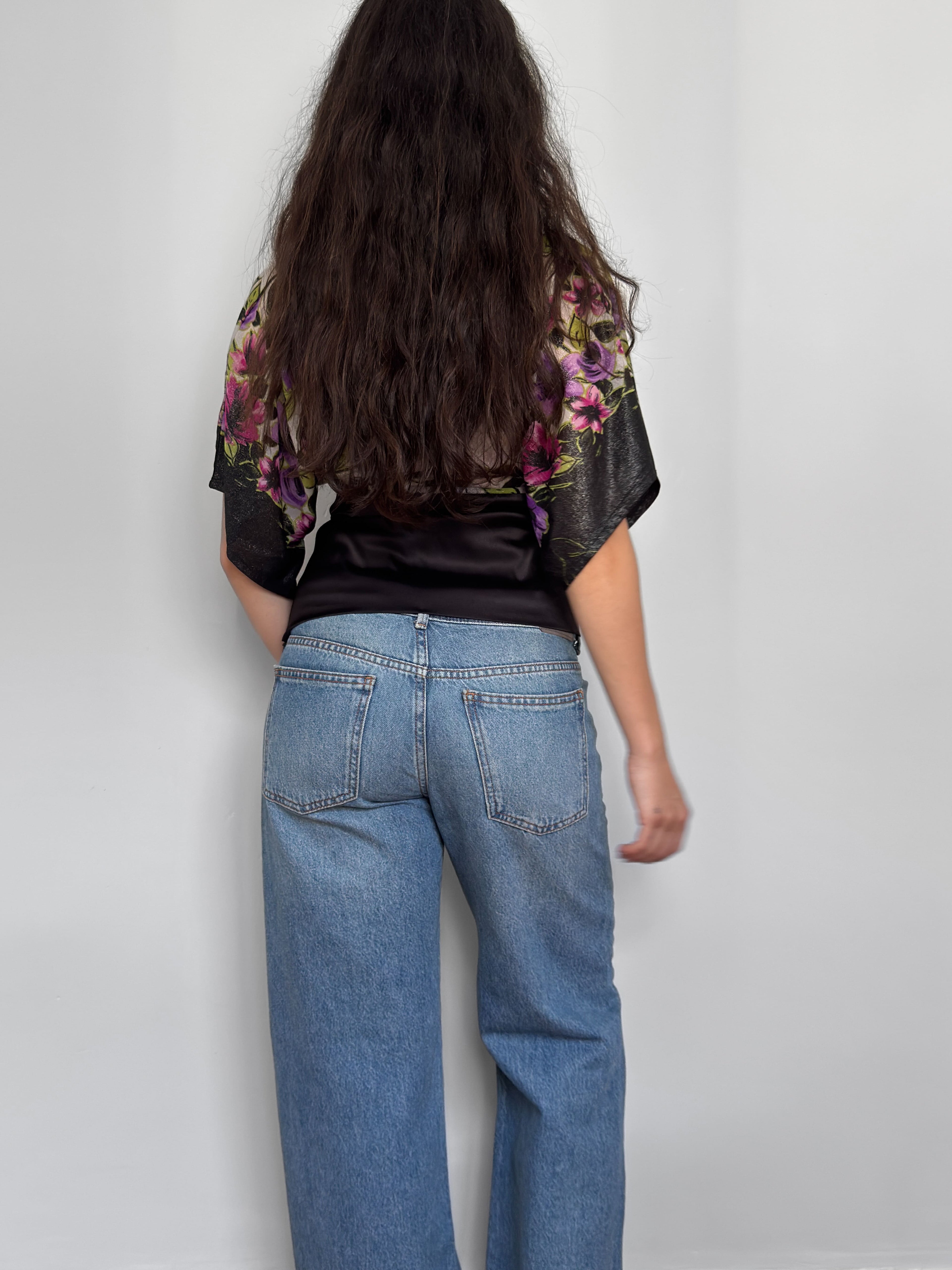 Floral Satin Kimono Sleeve Top