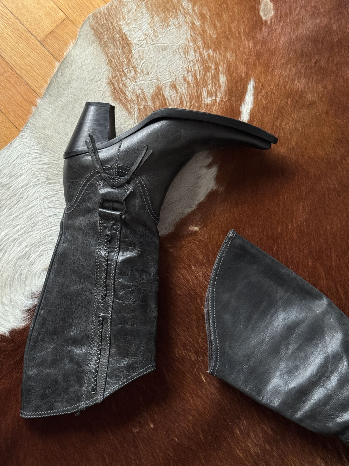 Grey Leather Cowboy Boots