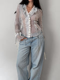 Sheer Striped Ruffle Shirt