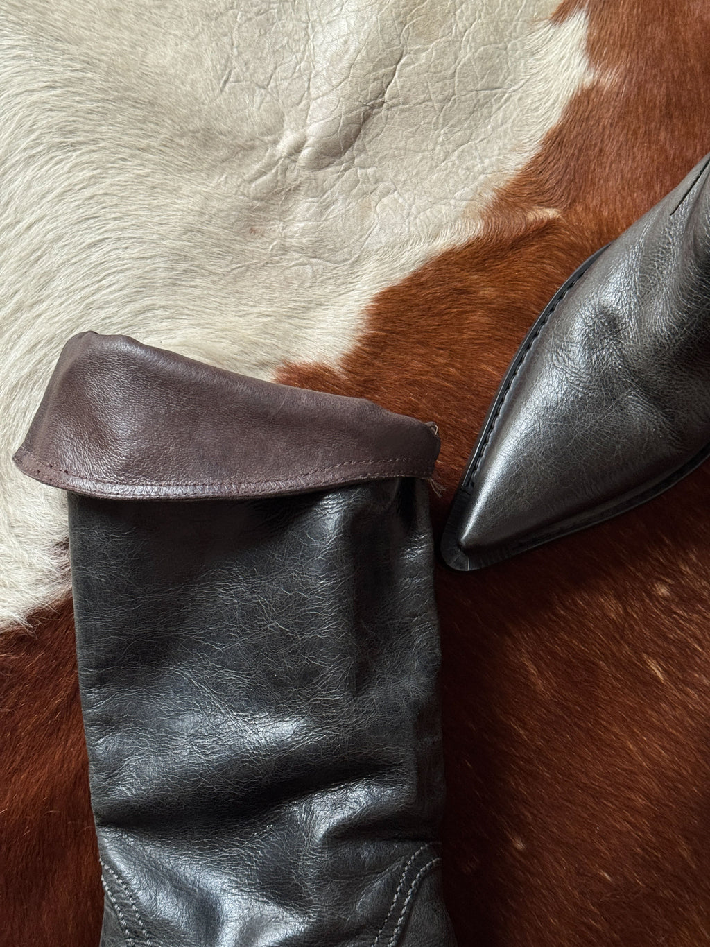 Grey Leather Cowboy Boots