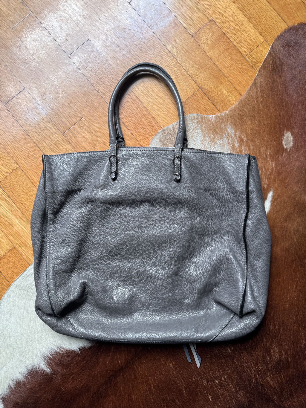 Large Grey Leather City Bag