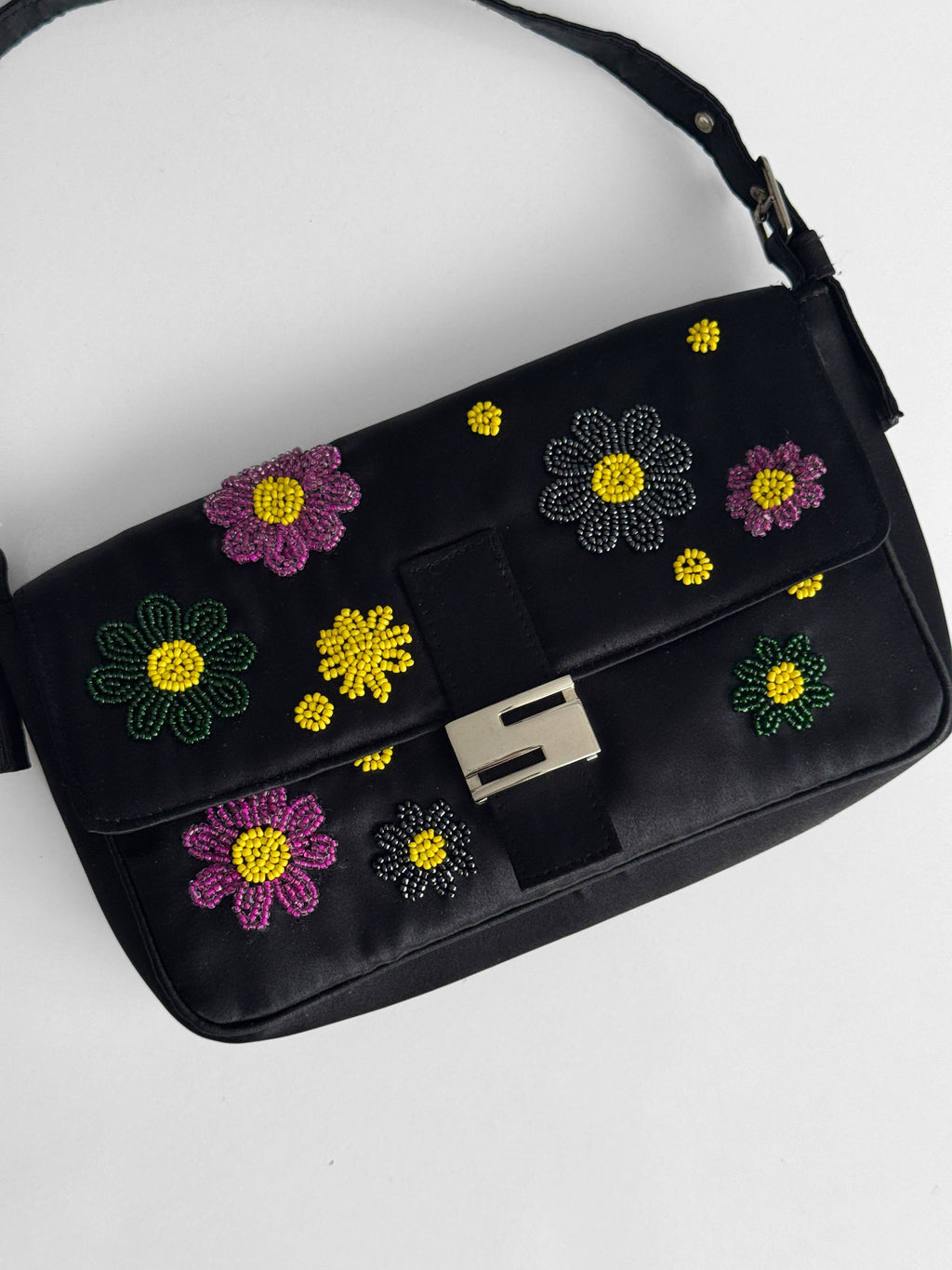 Embroidered Satin Shoulder Bag
