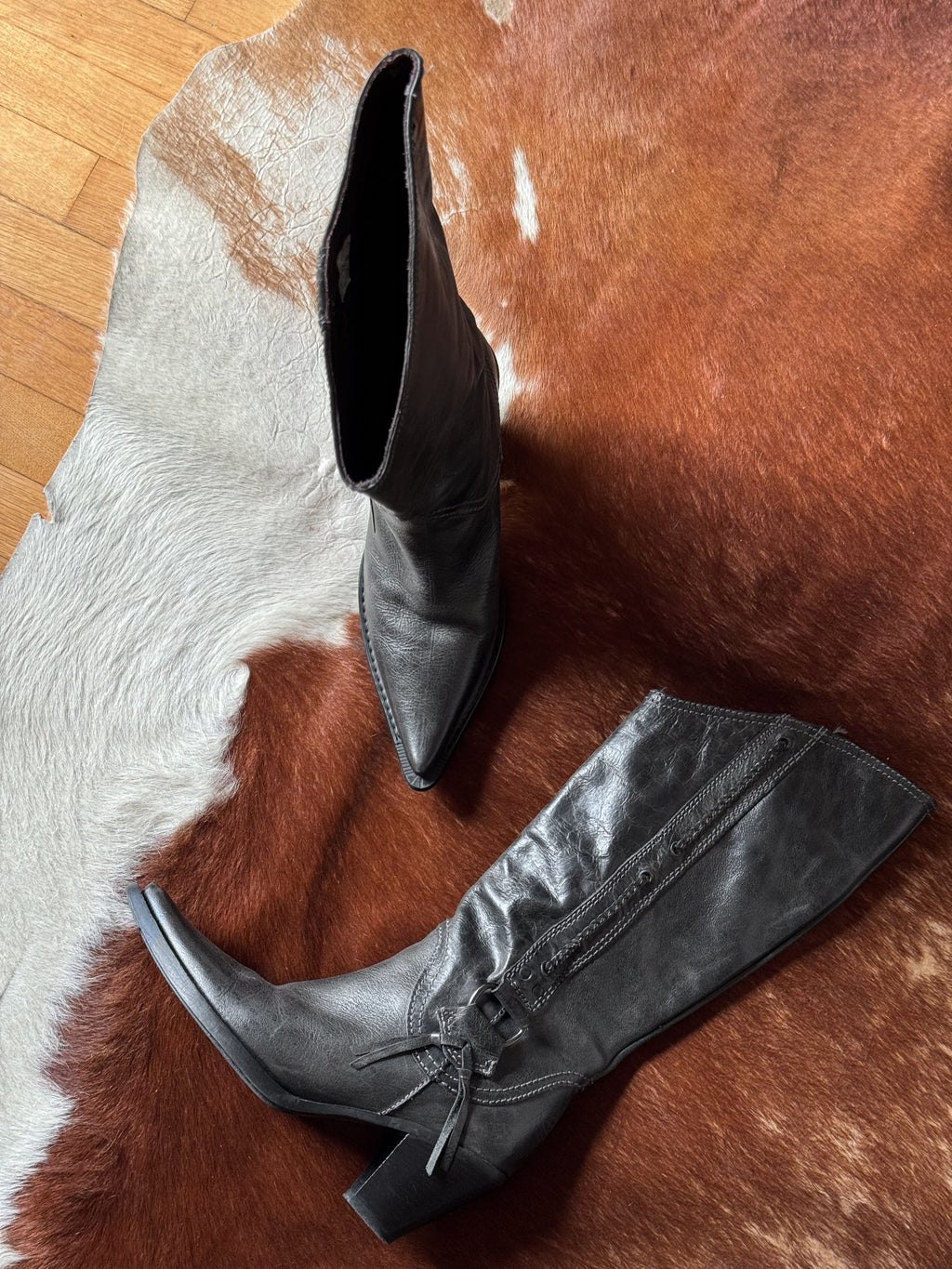 Grey Leather Cowboy Boots
