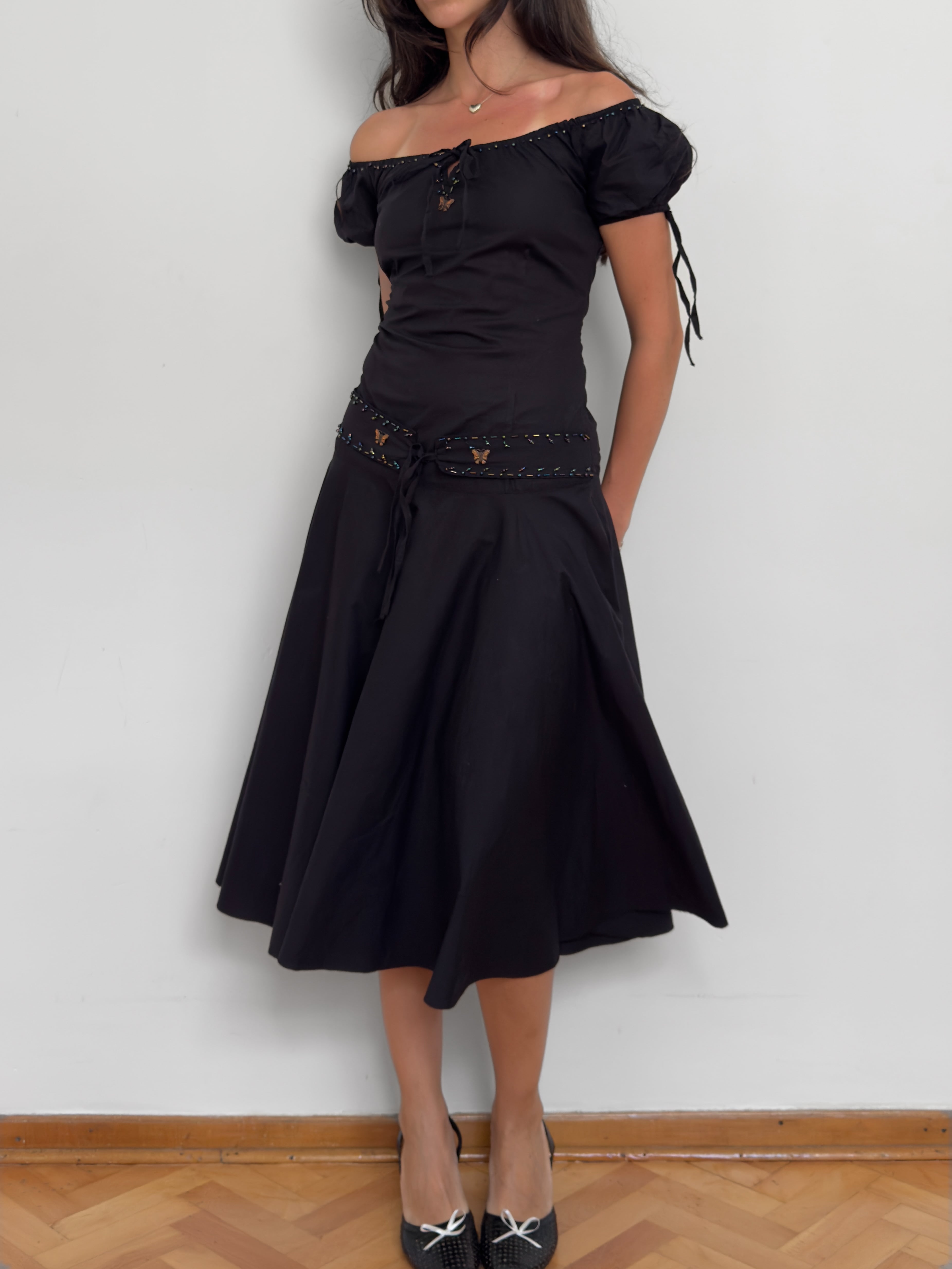 Boncuklu Poplin Elbise