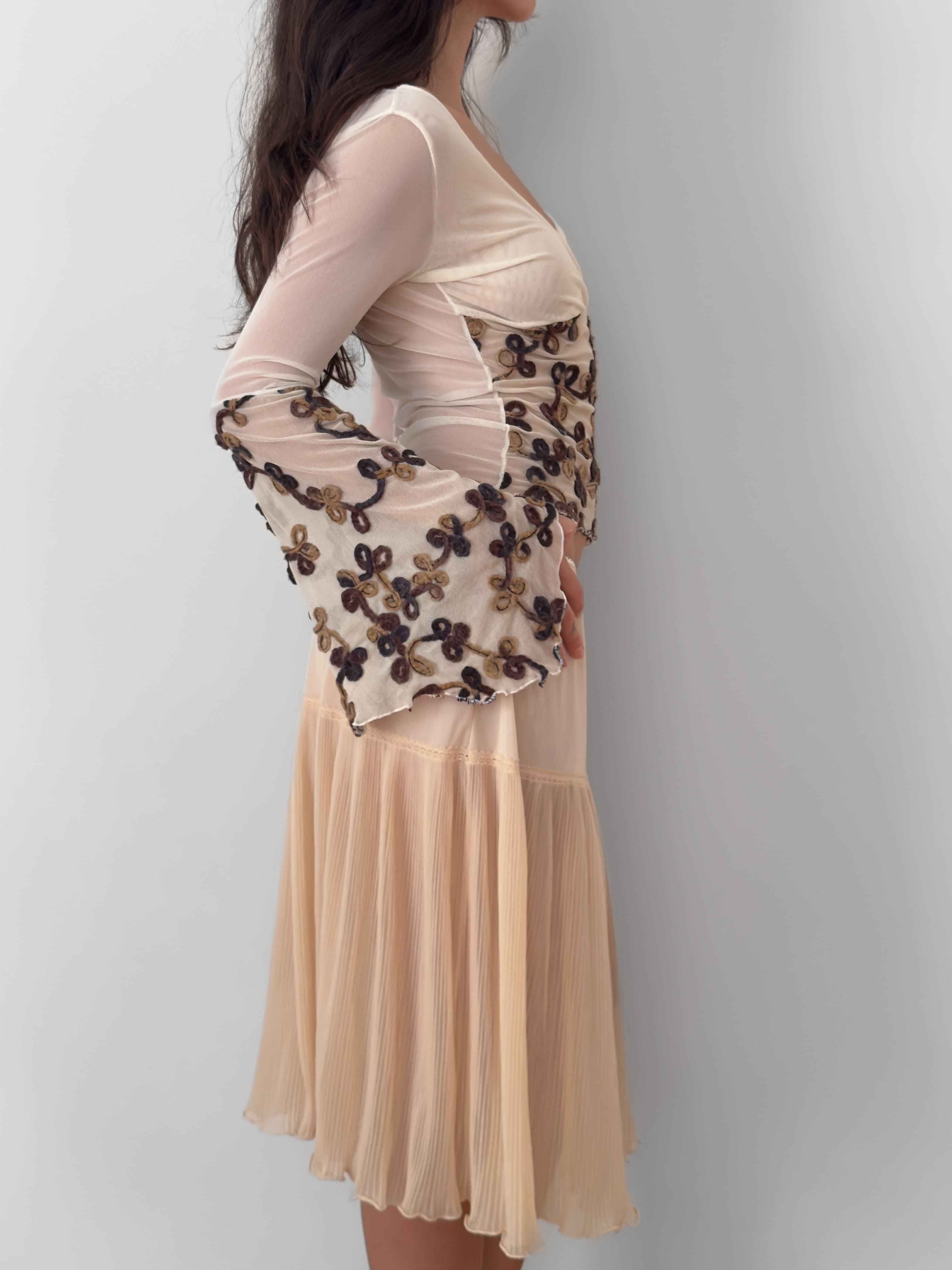 Embroidered Mesh Wrap Blouse