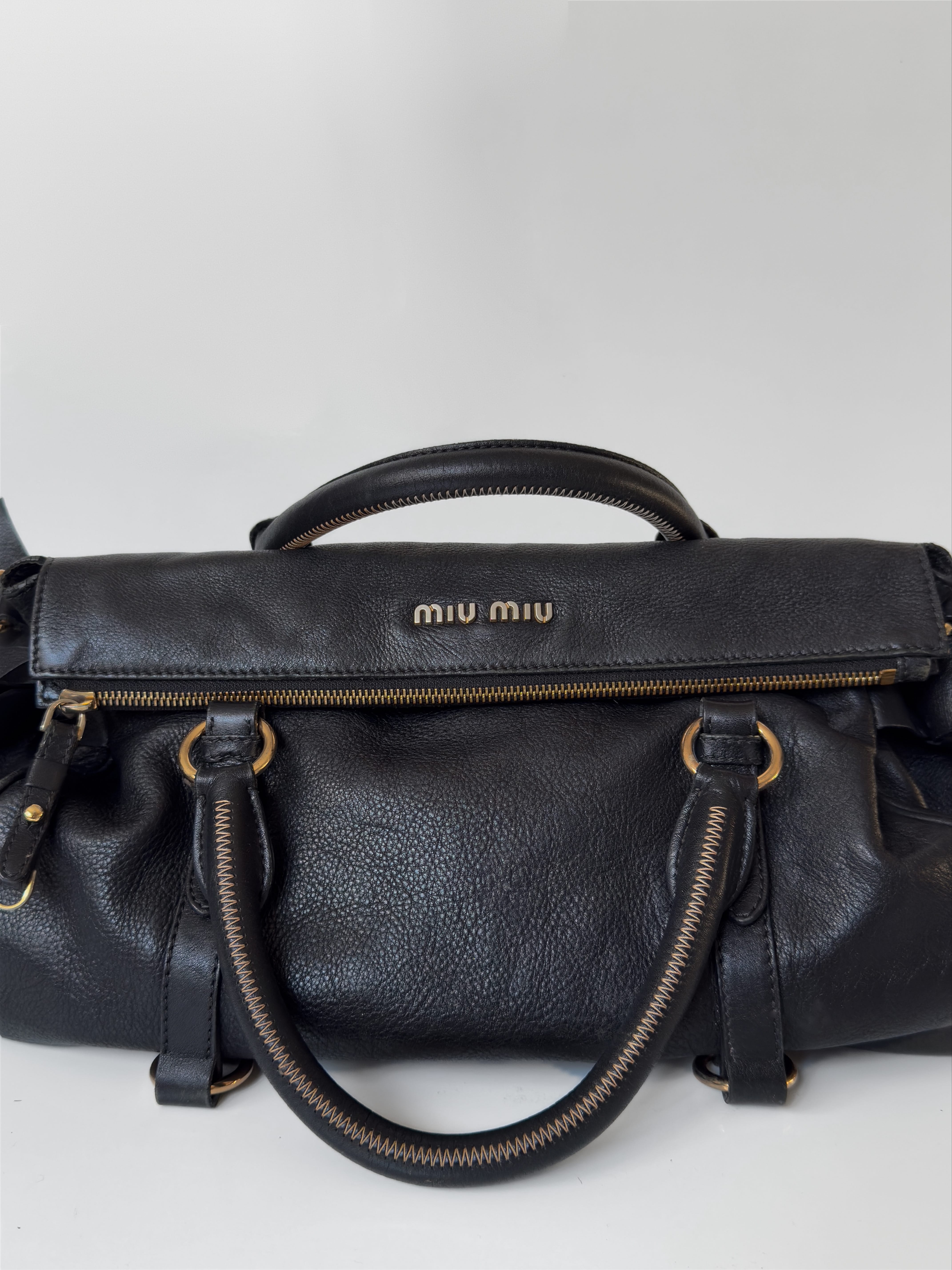 Miu Miu Vitello Lux Bow Satchel Çanta