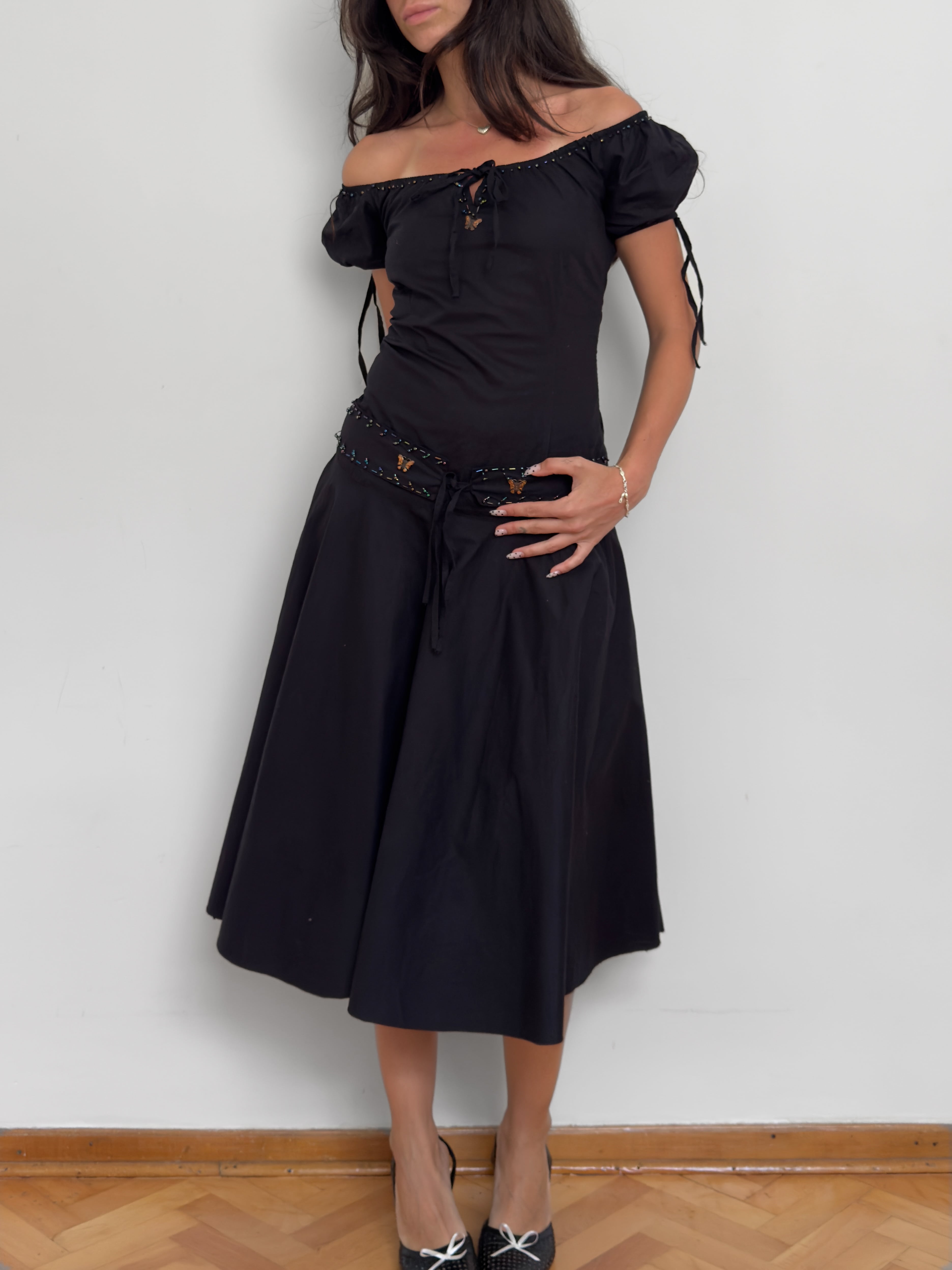 Boncuklu Poplin Elbise