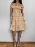 Beige Lace-up Dress