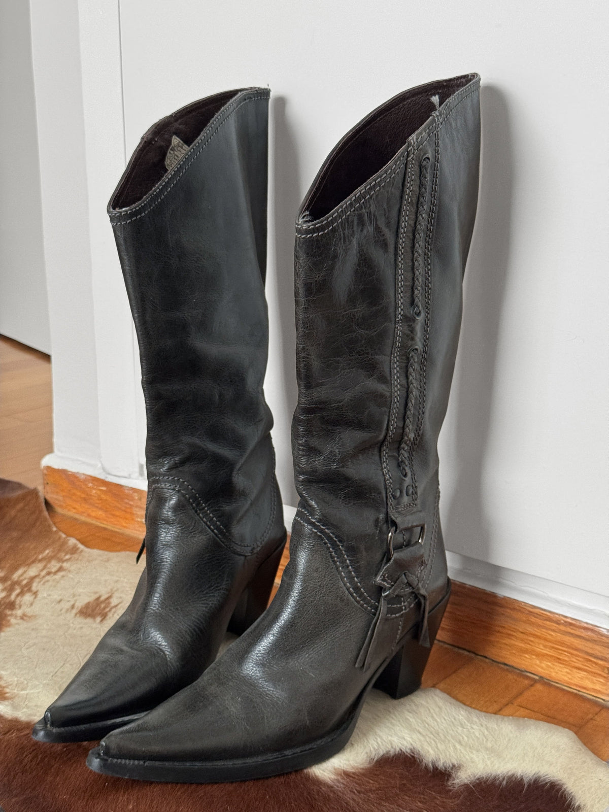 Grey Leather Cowboy Boots