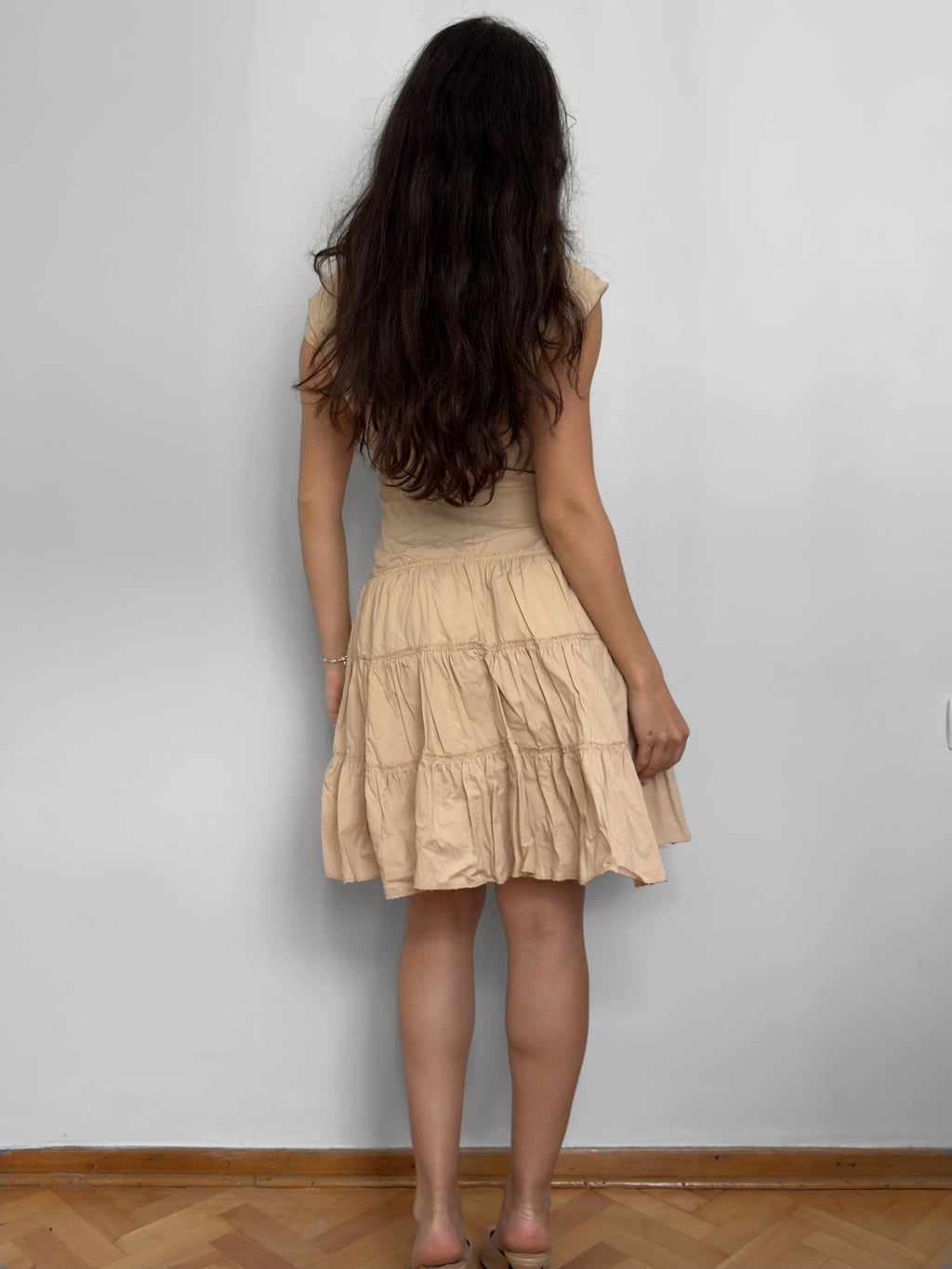 Beige Lace-up Dress