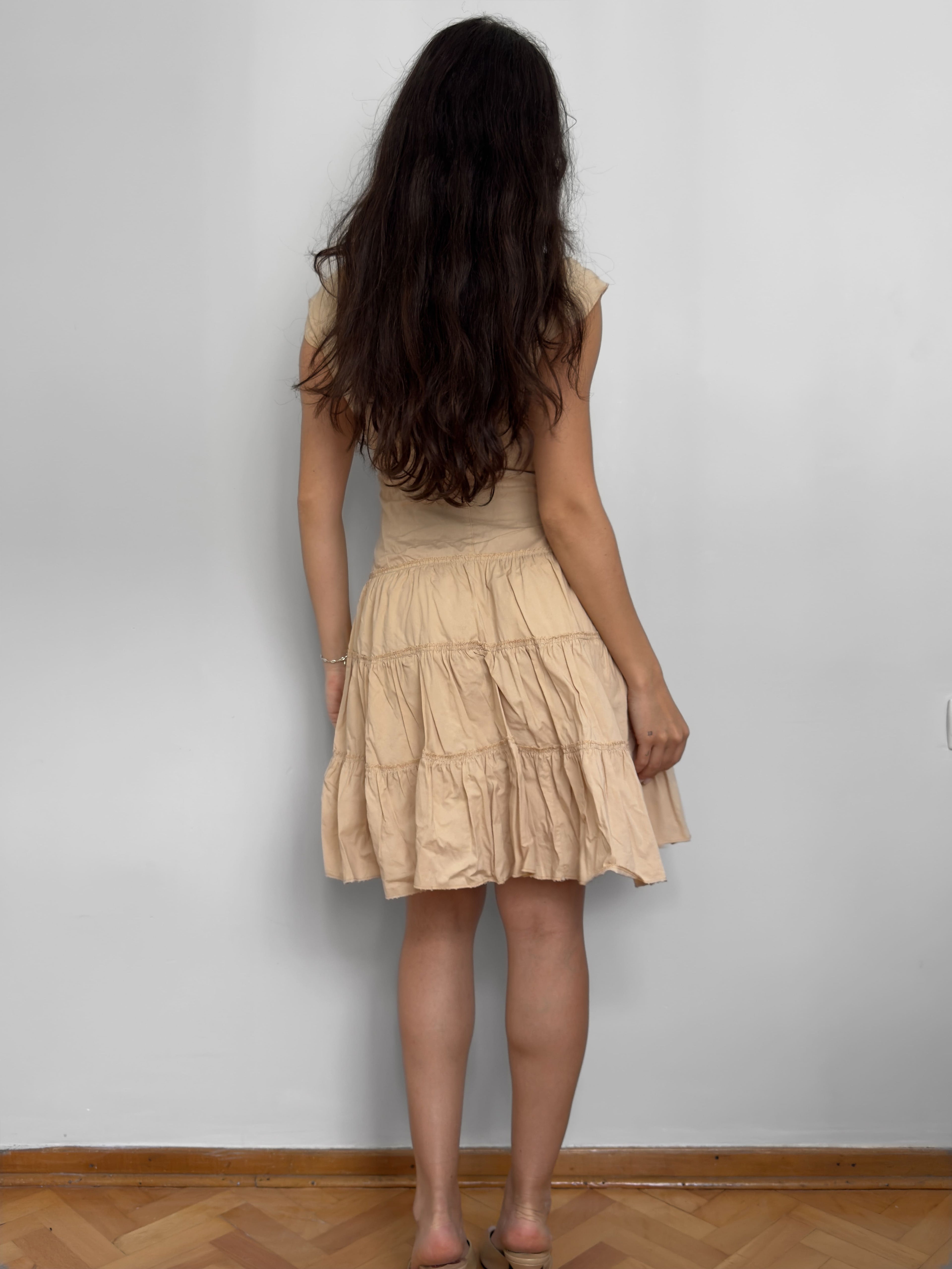 Beige Lace-up Dress