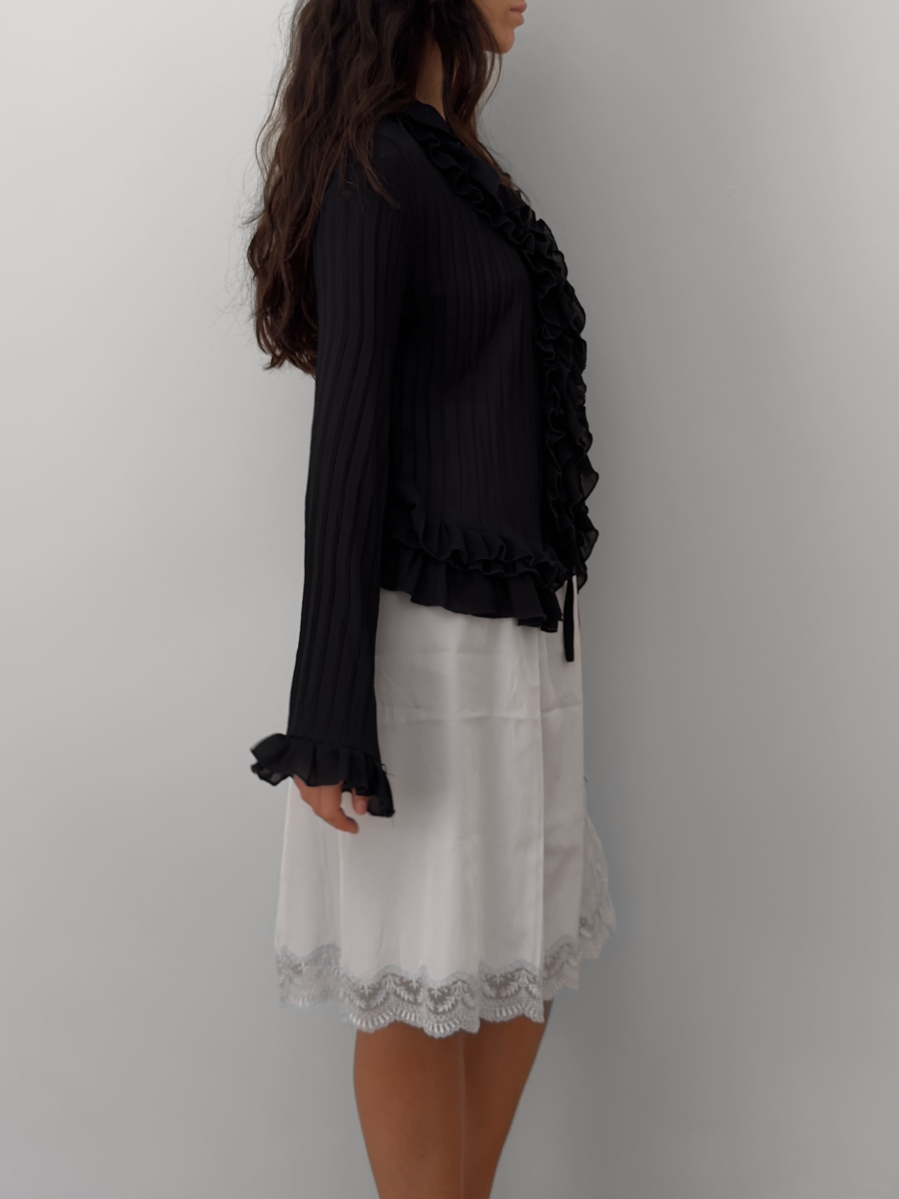 Sheer Ruffle Tie-Front Blouse
