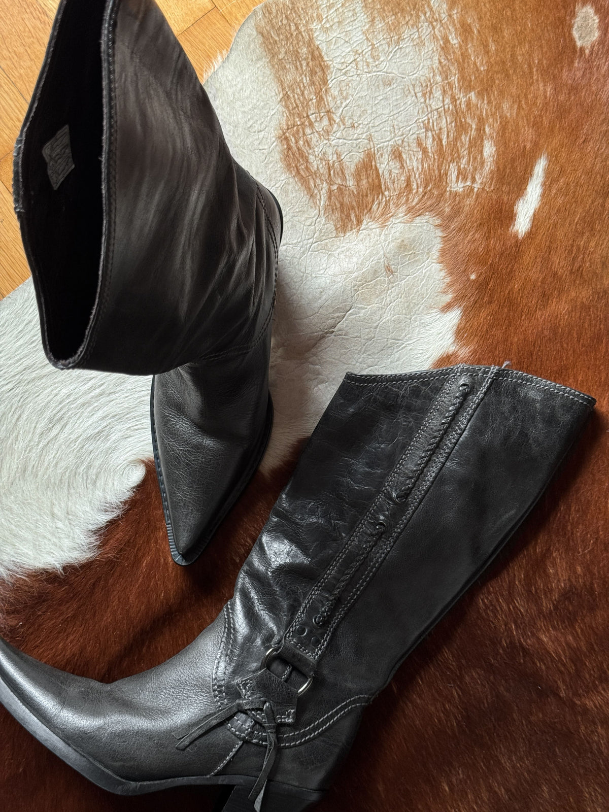 Grey Leather Cowboy Boots