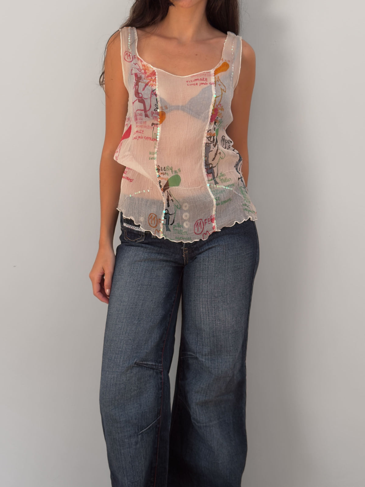 Silk Graphic Sequin Tank Top