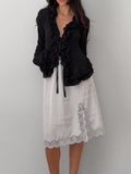 Sheer Ruffle Tie-Front Blouse