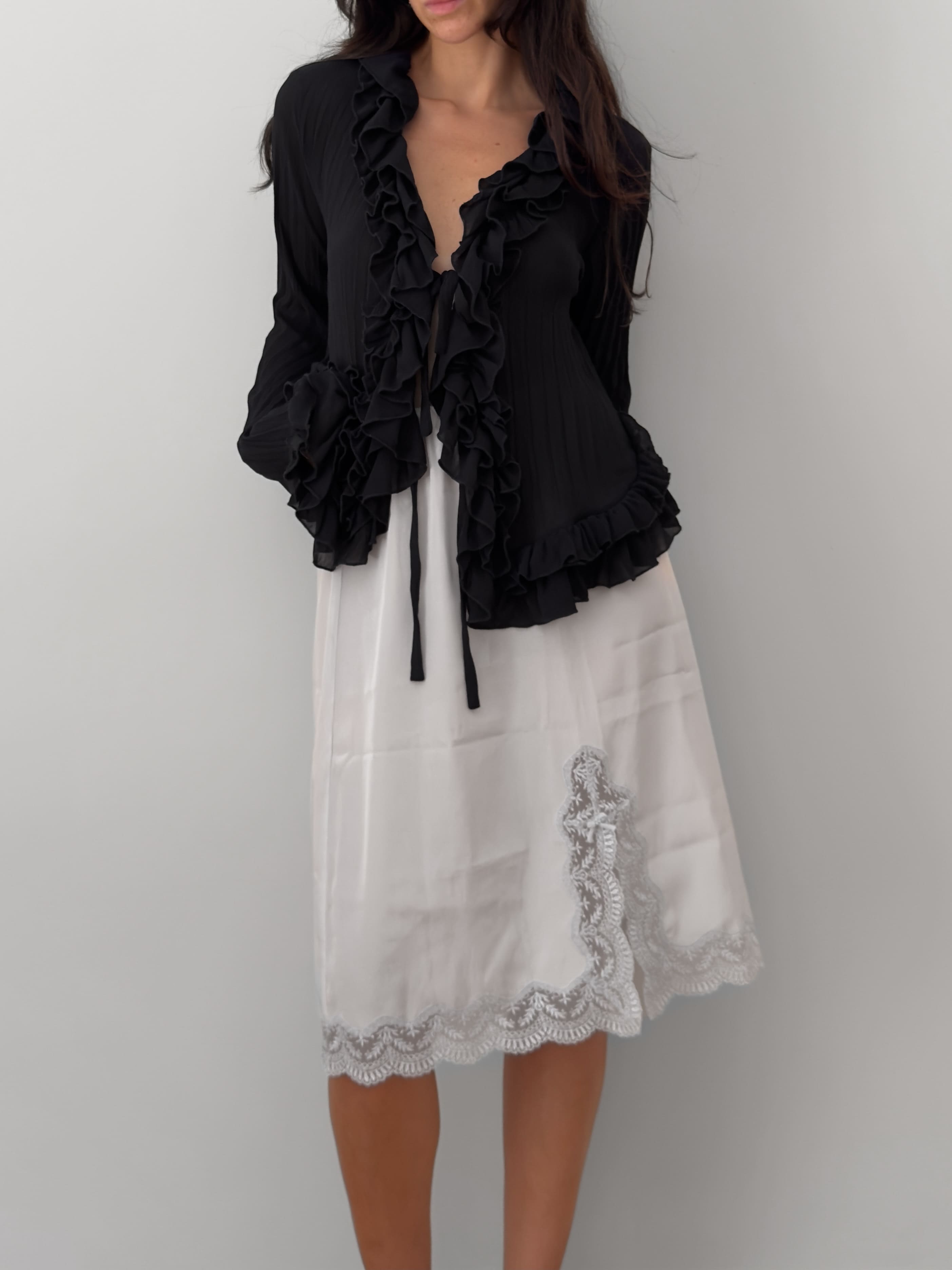 Sheer Ruffle Tie-Front Blouse