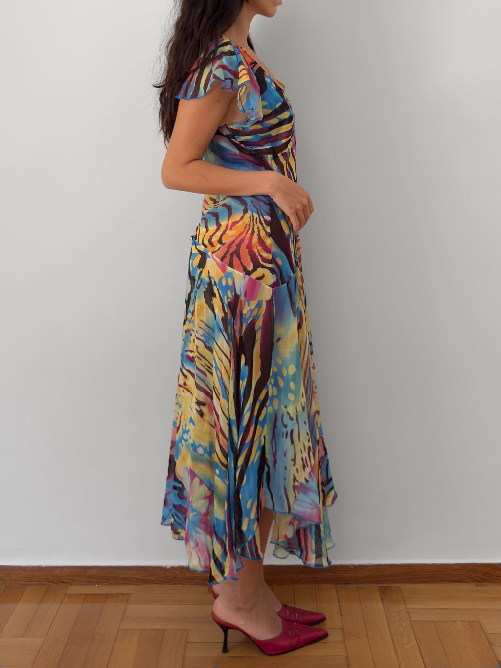 Abstract Print Sheer Midi Dress