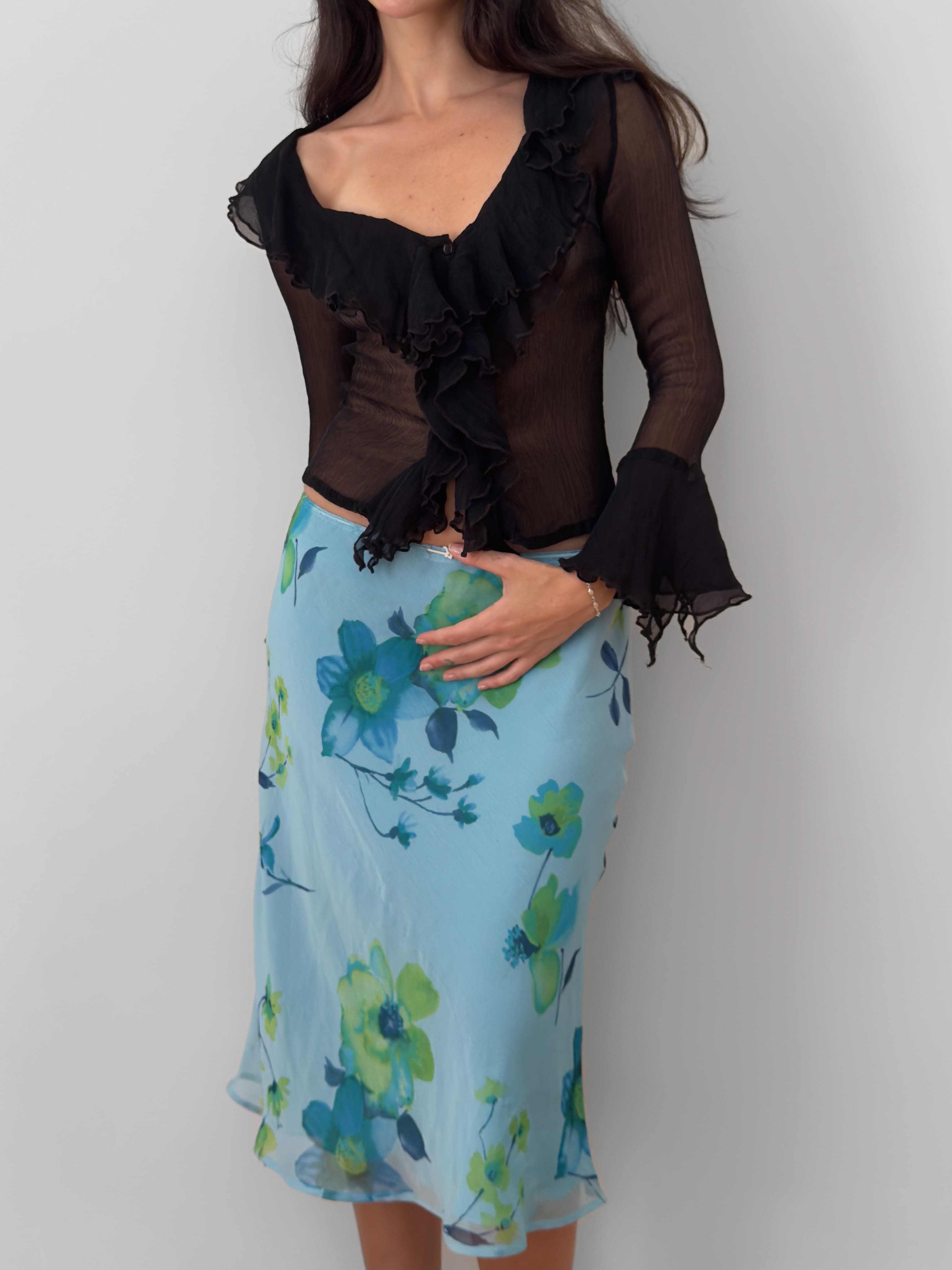 Madrilena Silk Chiffon Ruffle Blouse