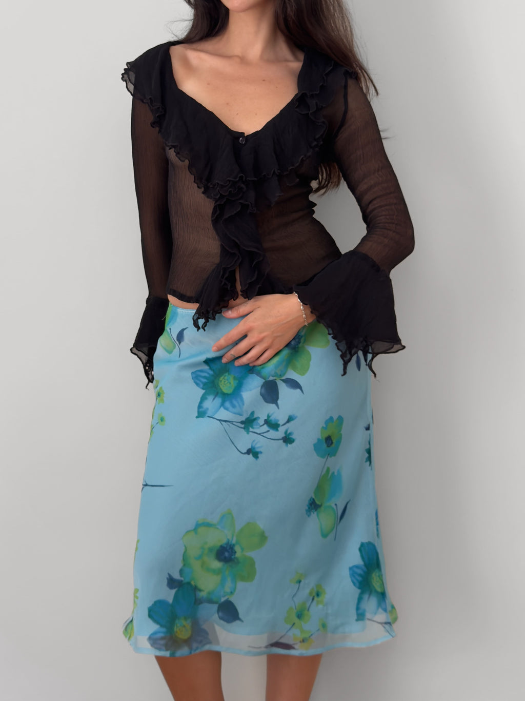 Madrilena Silk Chiffon Ruffle Blouse