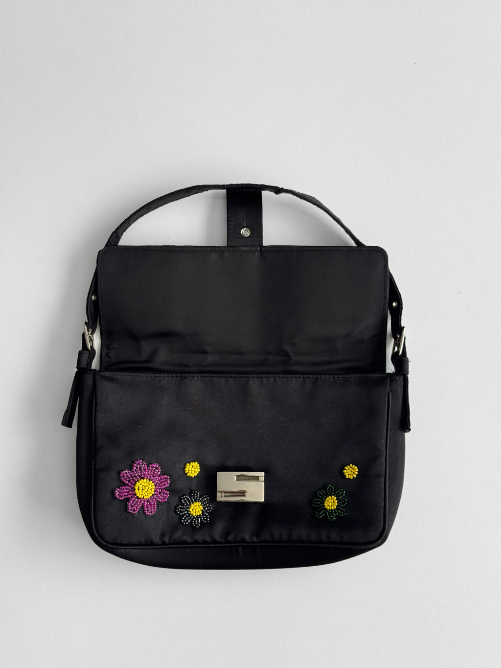 Embroidered Satin Shoulder Bag