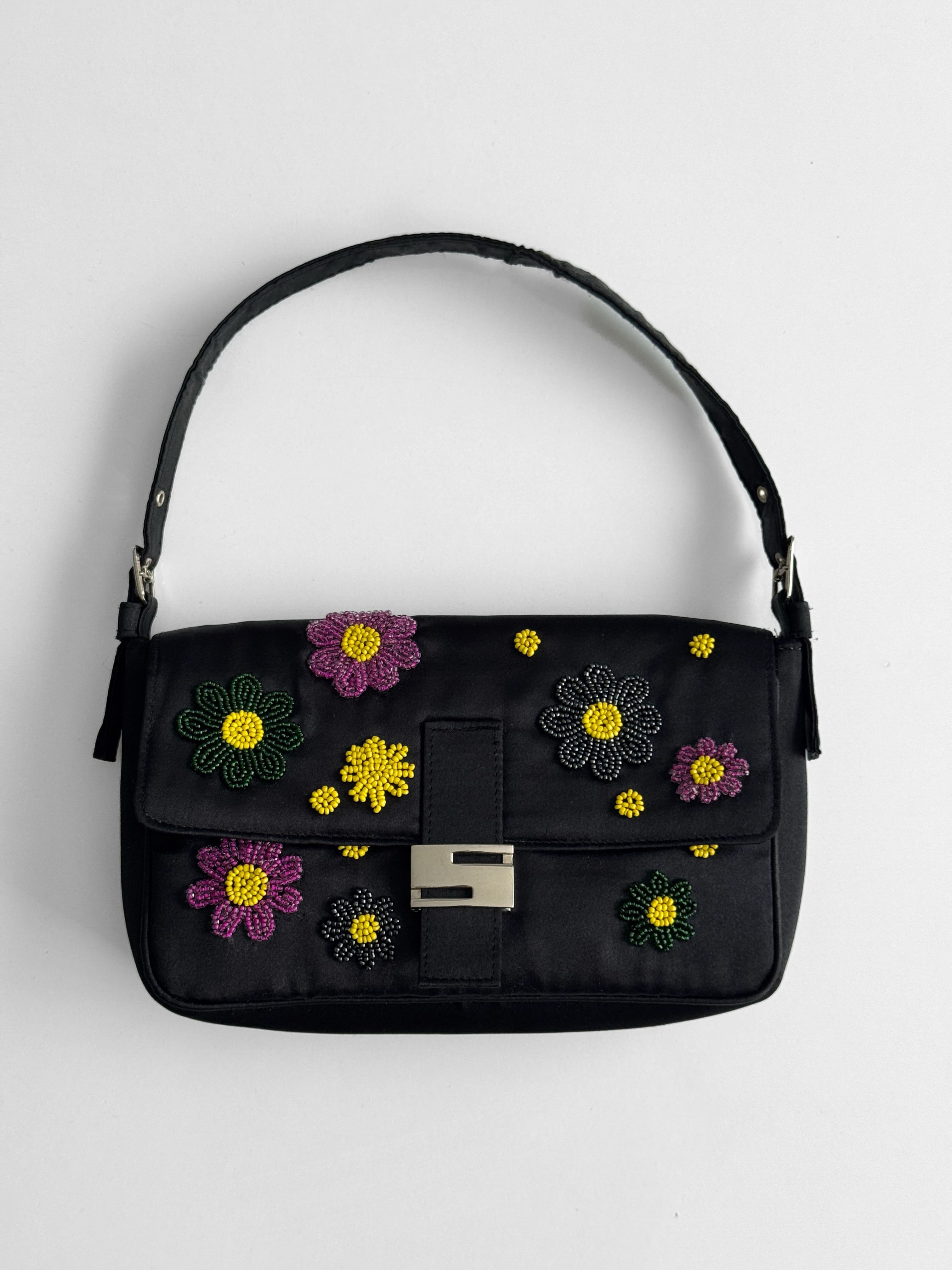 Embroidered Satin Shoulder Bag