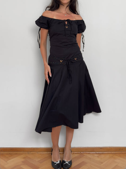 Boncuklu Poplin Elbise