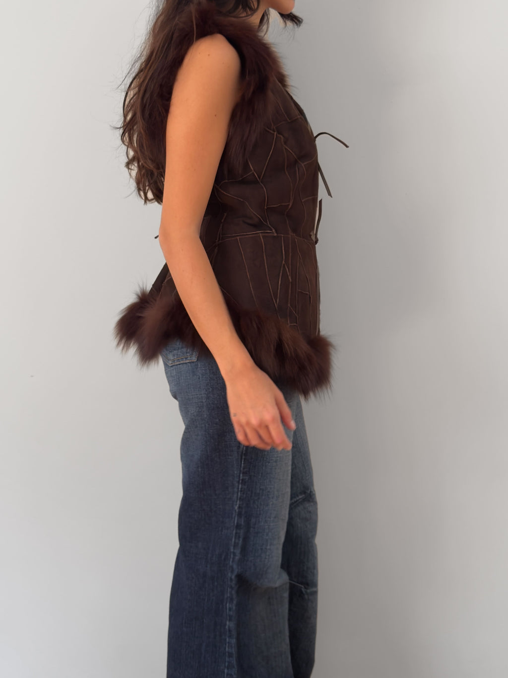 Leather Trim Fur Vest