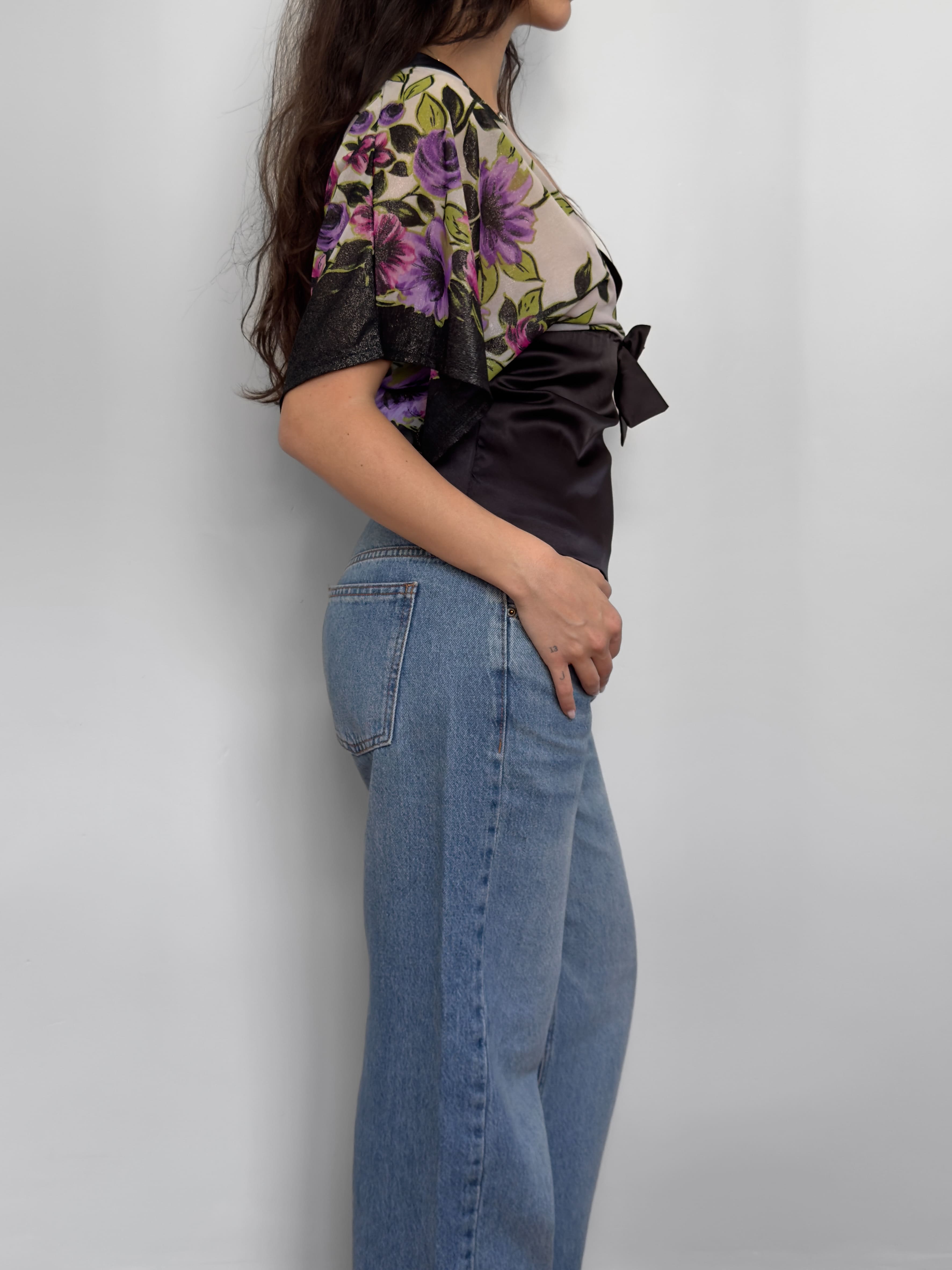 Floral Satin Kimono Sleeve Top