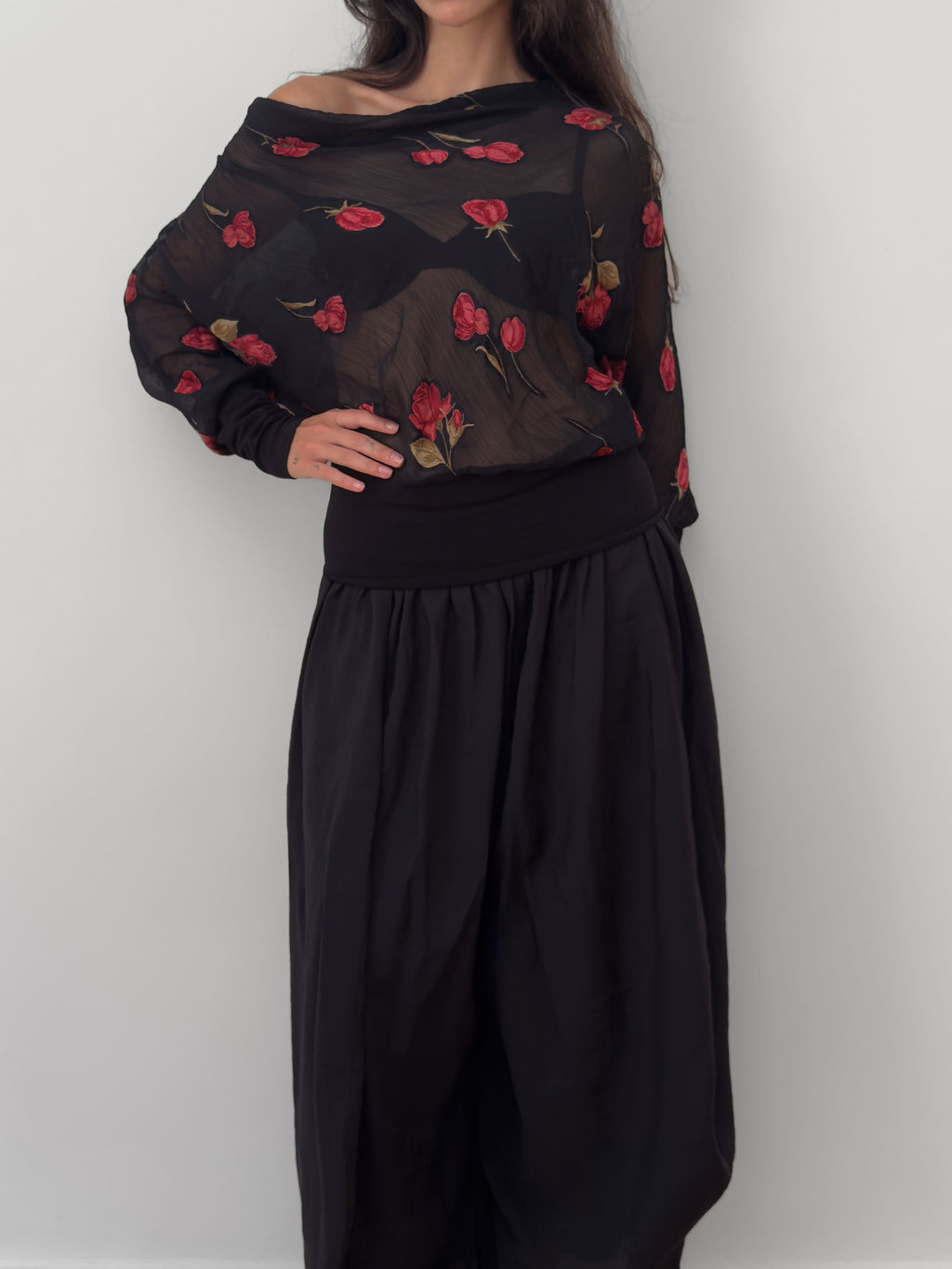 Sheer Floral Embroidered Blouse