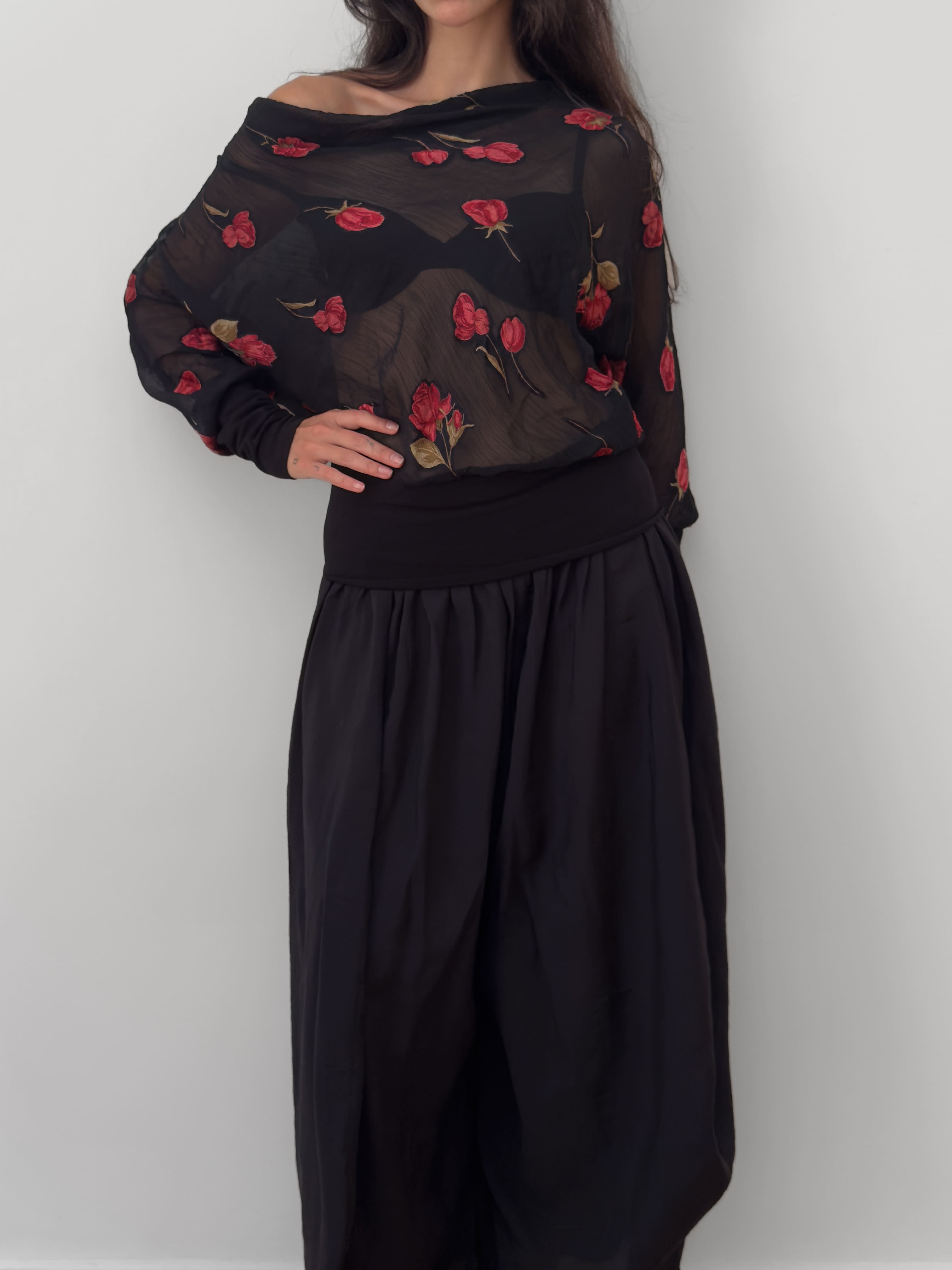 Sheer Floral Embroidered Blouse