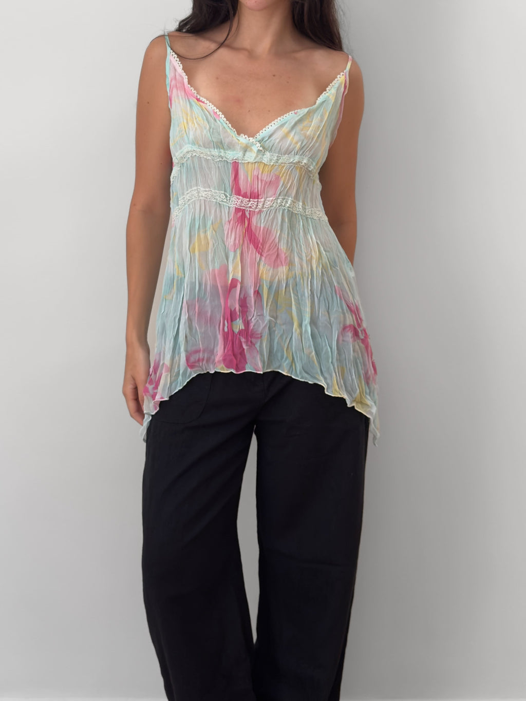 Silk Blend Floral Crinkle Cami