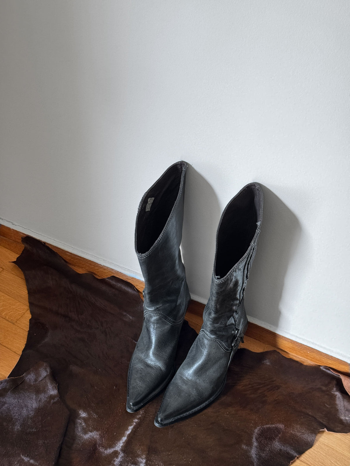 Grey Leather Cowboy Boots