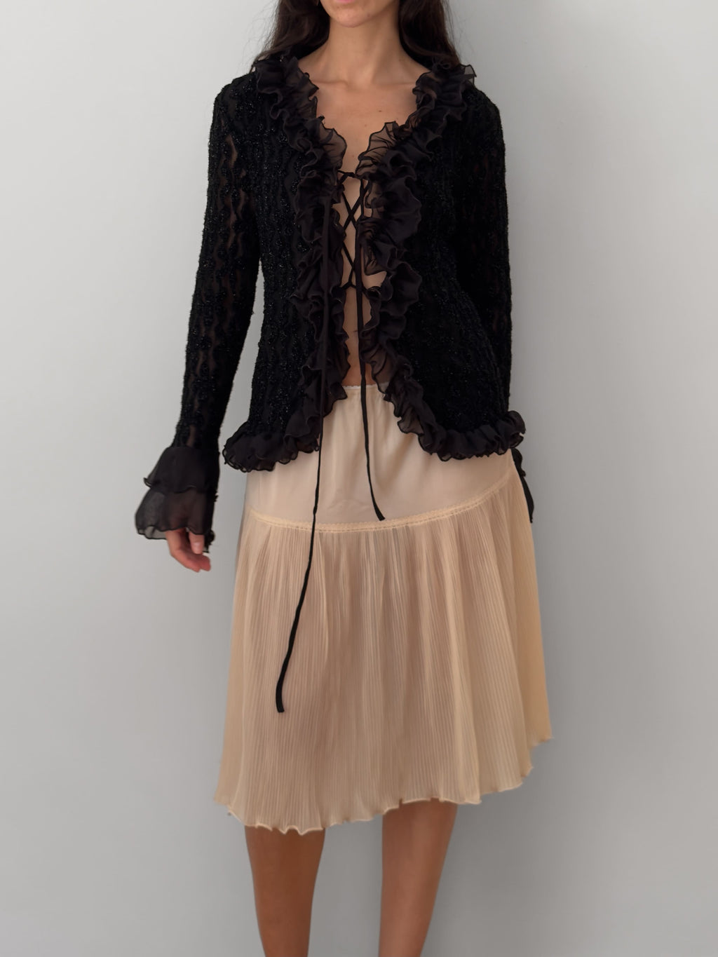 Black Shimmer Ruffled Blouse