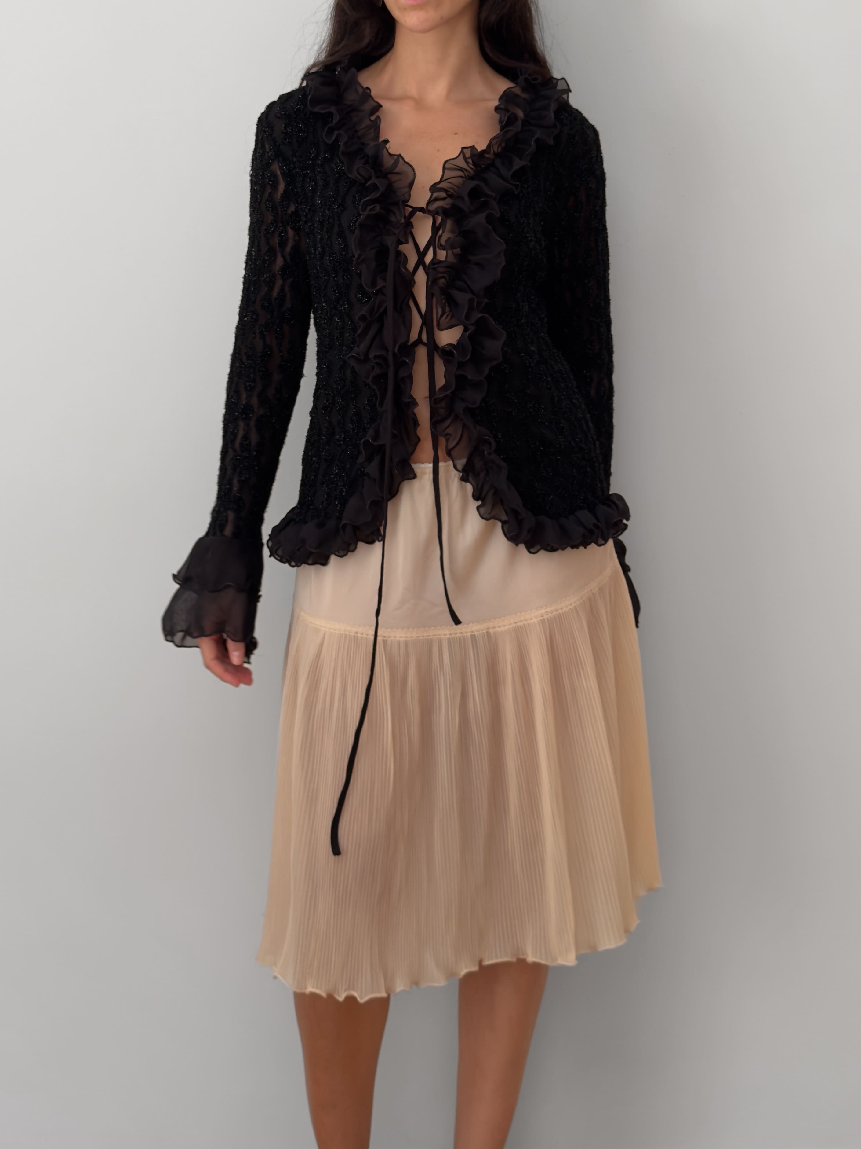 Black Shimmer Ruffled Blouse