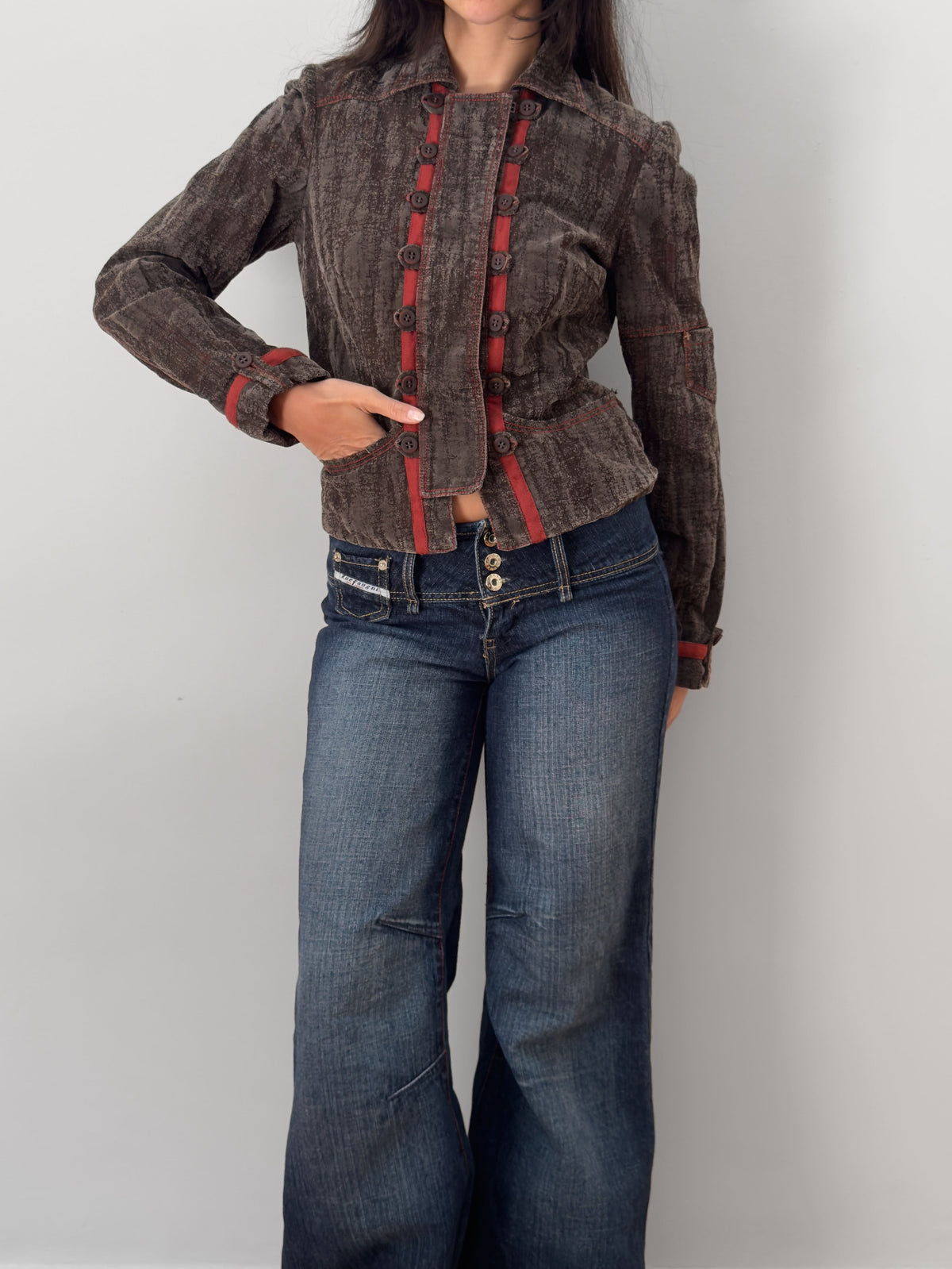 Velvet Trimmed Military Jacket