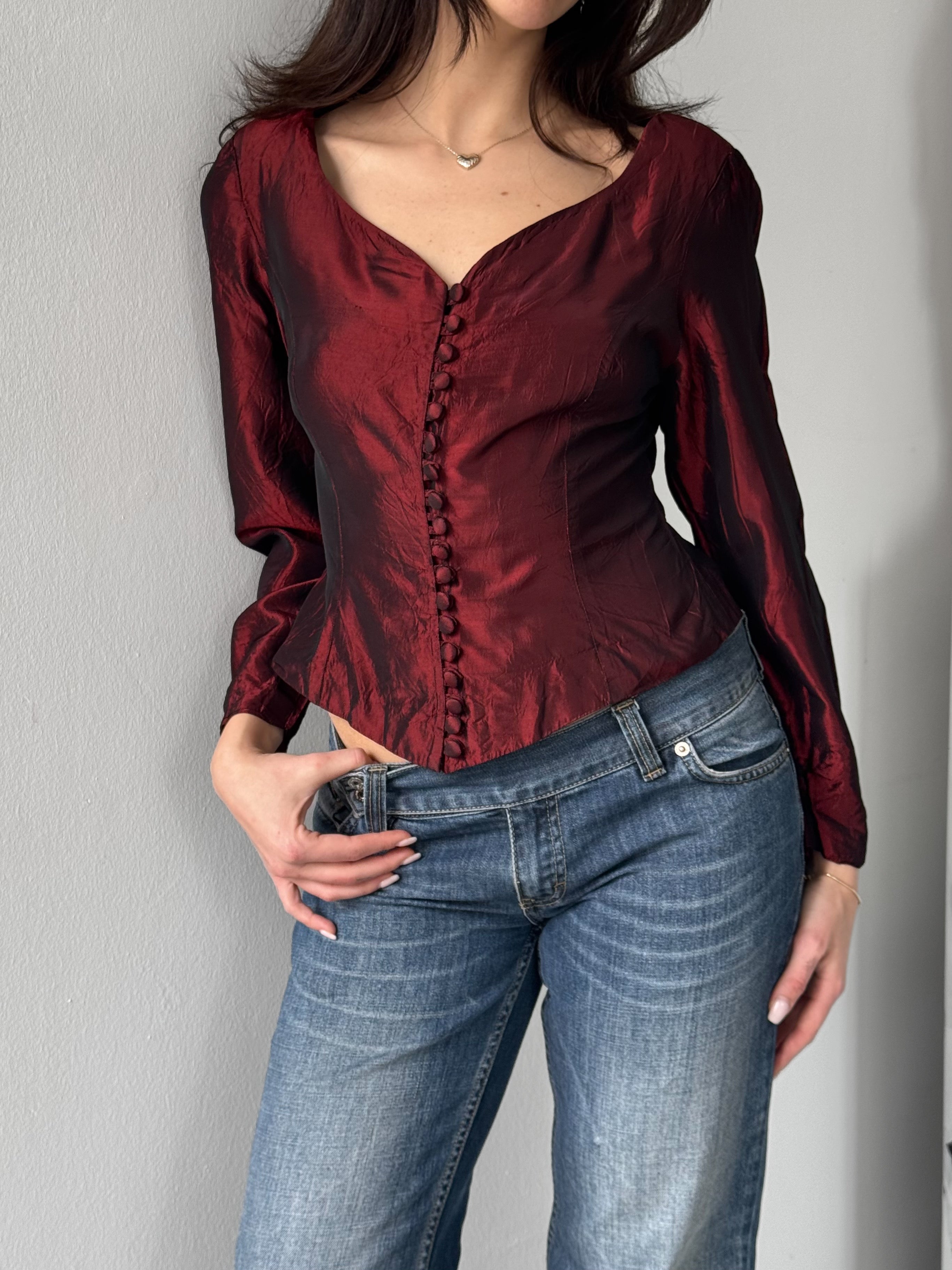 Bordo Saten Bluz