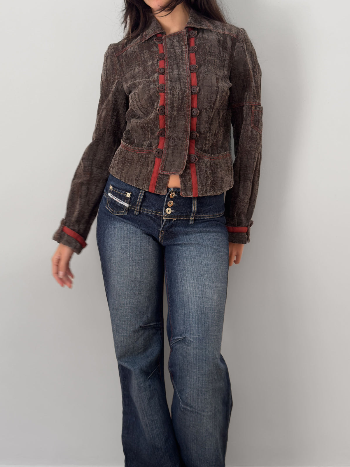 Velvet Trimmed Military Jacket