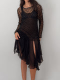 Black Open-Knit Sequin Top