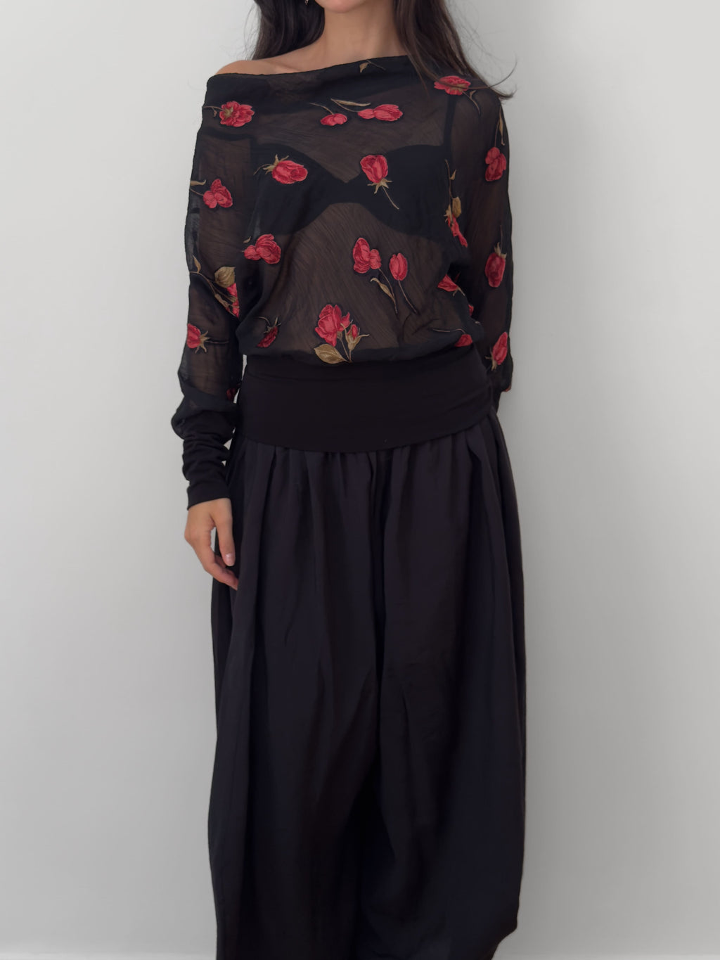 Sheer Floral Embroidered Blouse