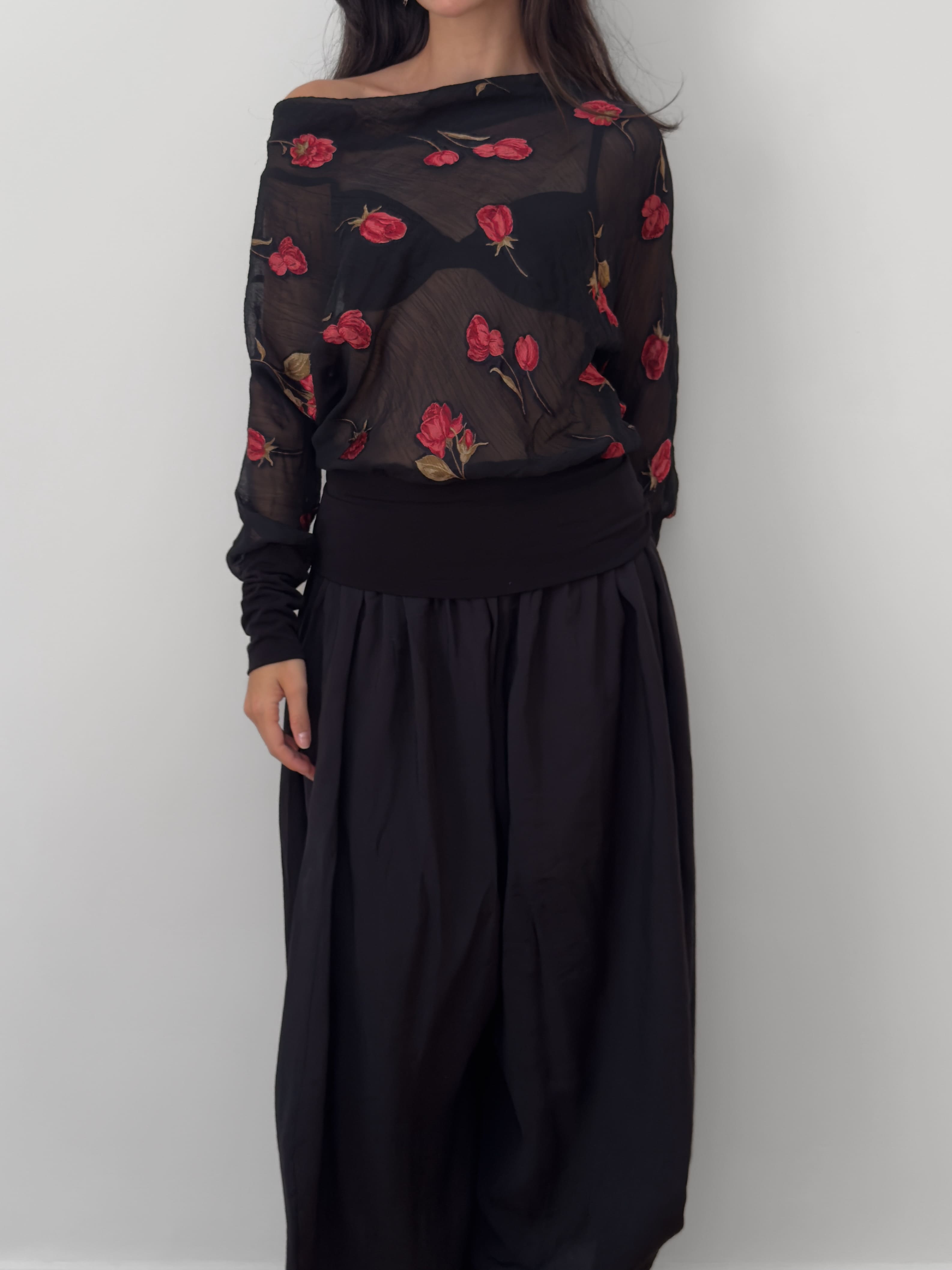 Sheer Floral Embroidered Blouse