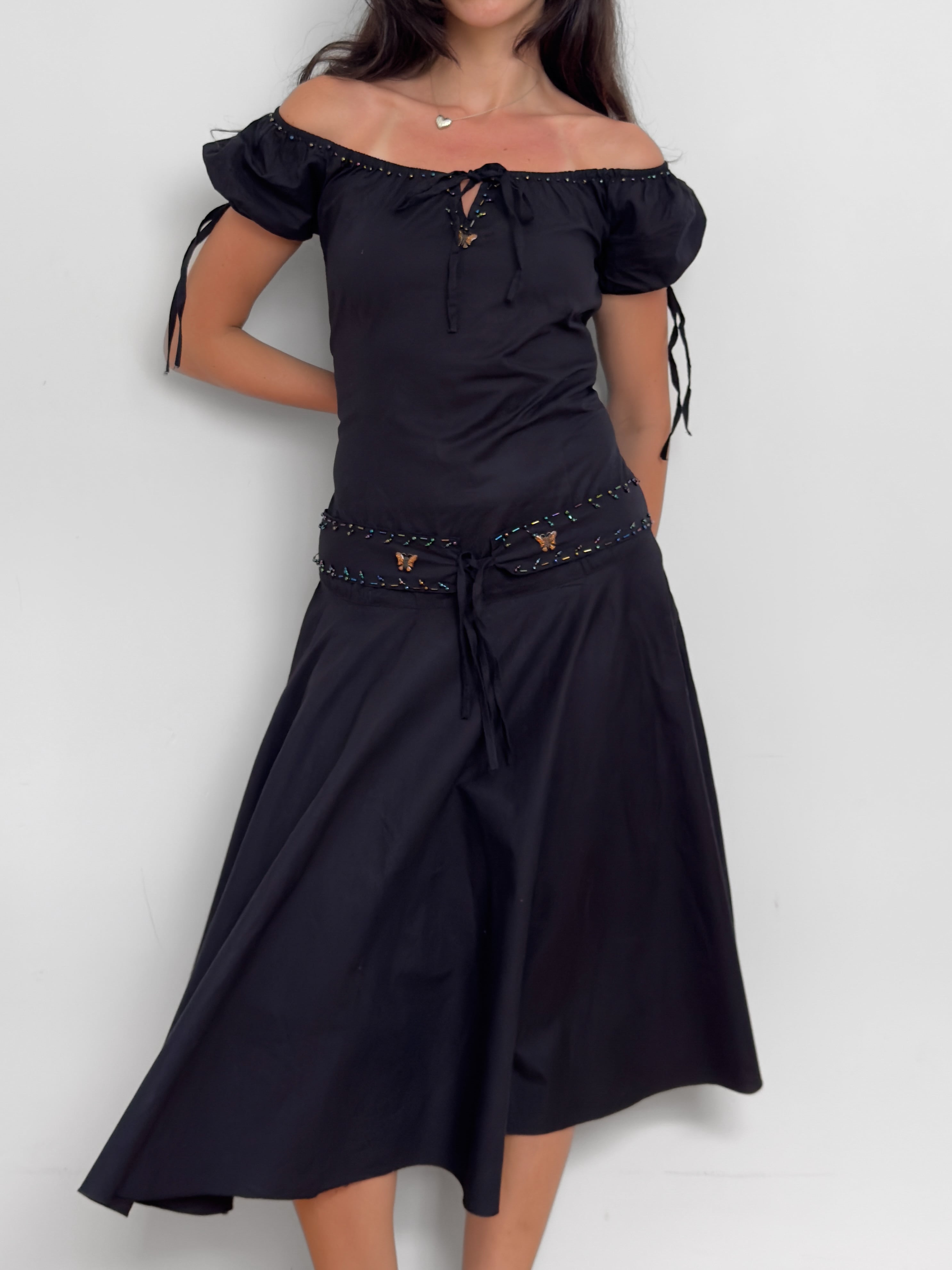 Boncuklu Poplin Elbise