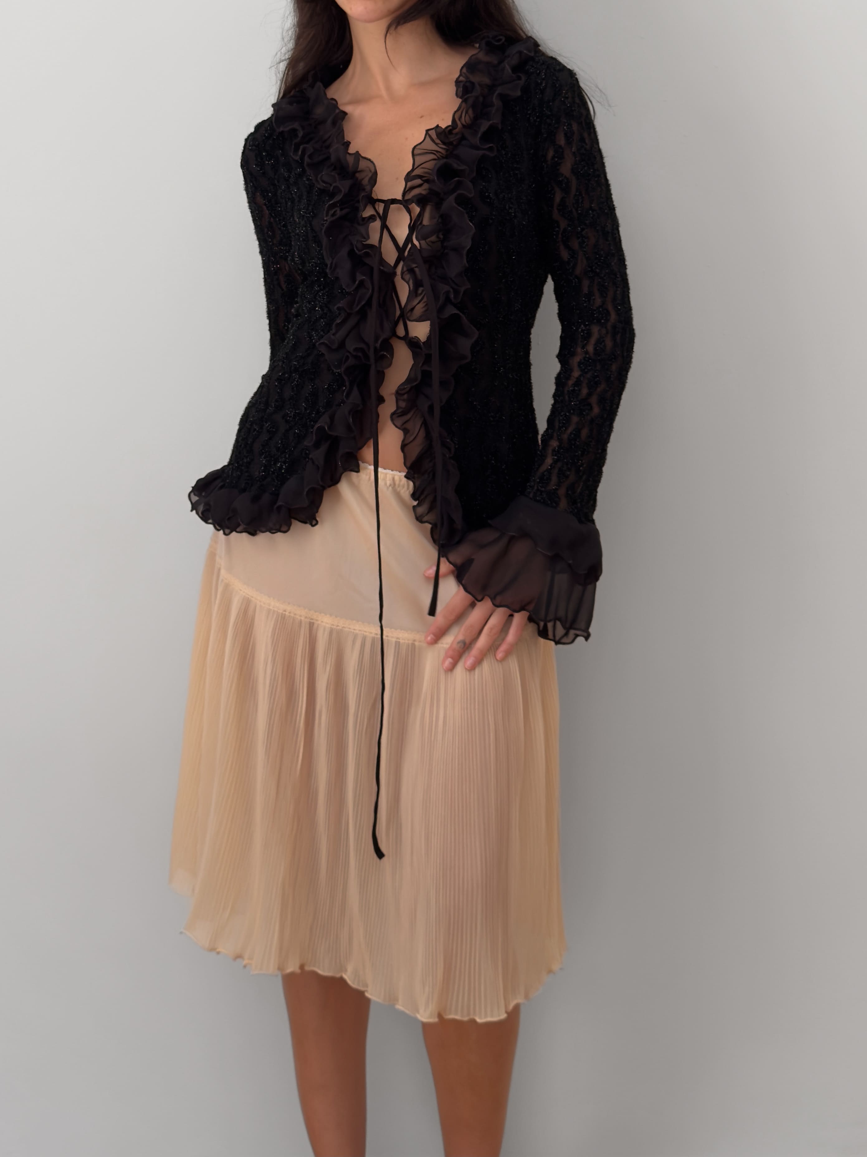 Black Shimmer Ruffled Blouse