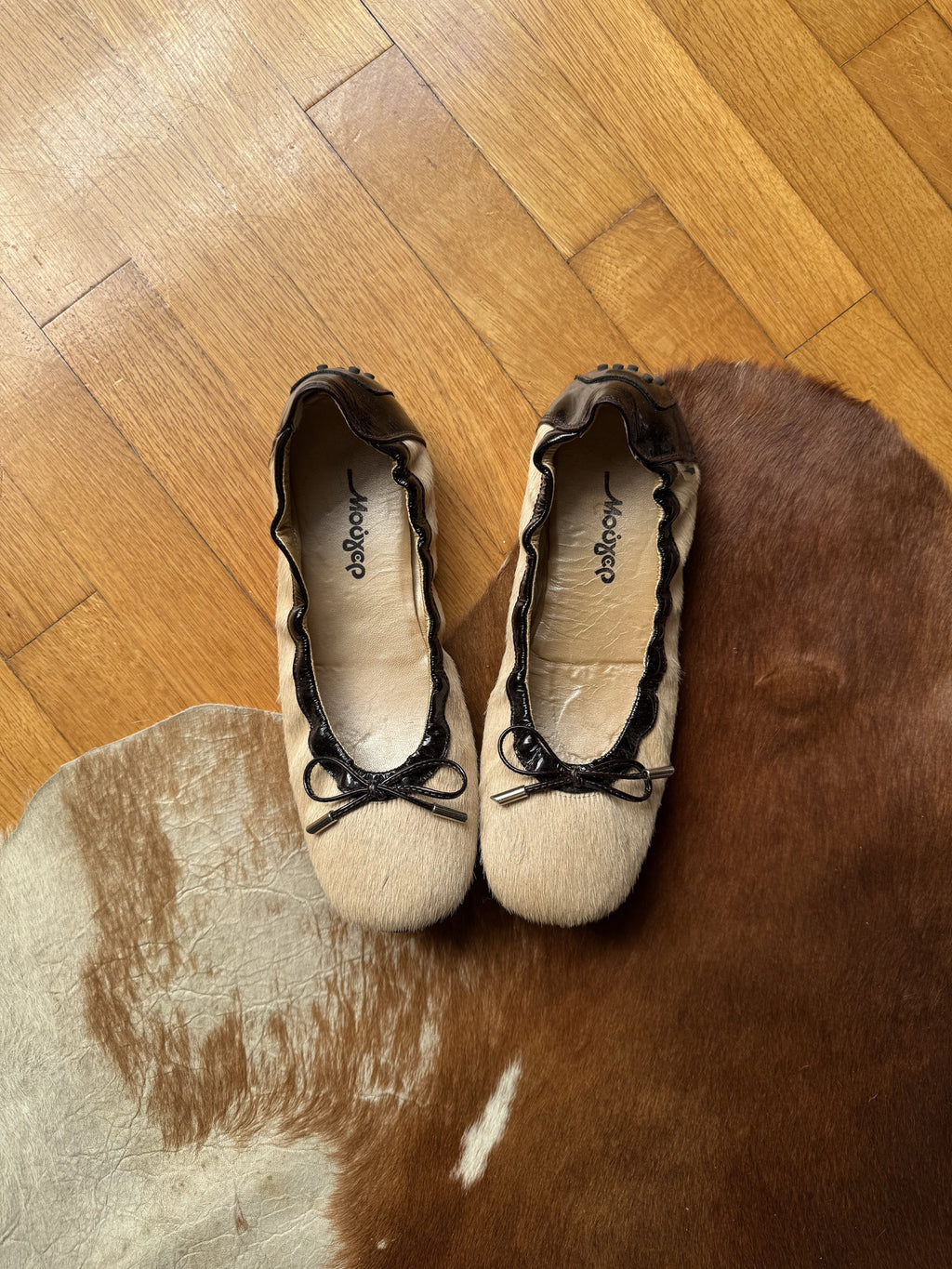 Leather Trim Pony Hair Ballerinas