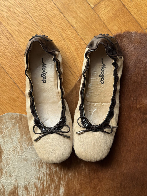 Leather Trim Pony Hair Ballerinas