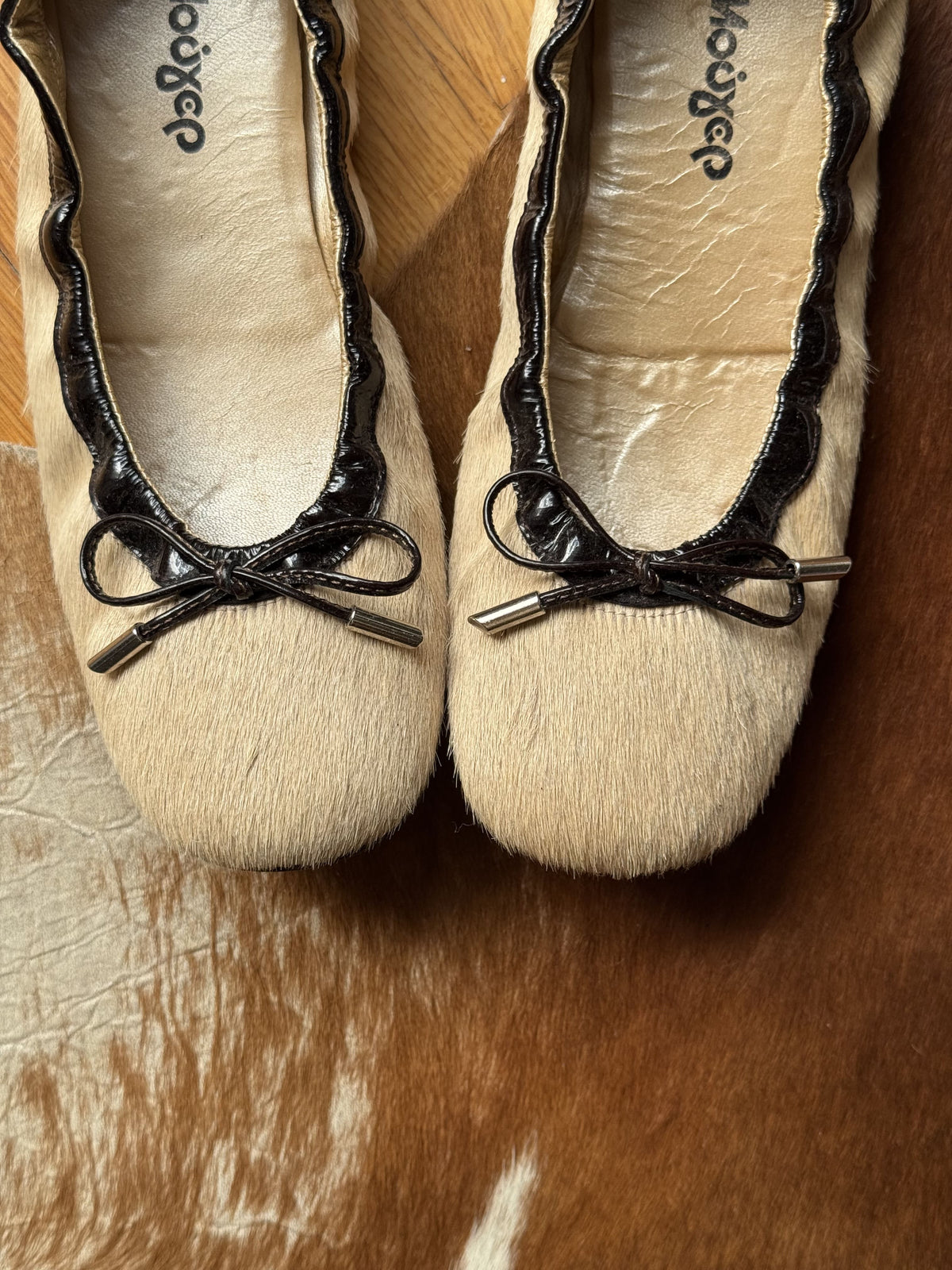 Leather Trim Pony Hair Ballerinas
