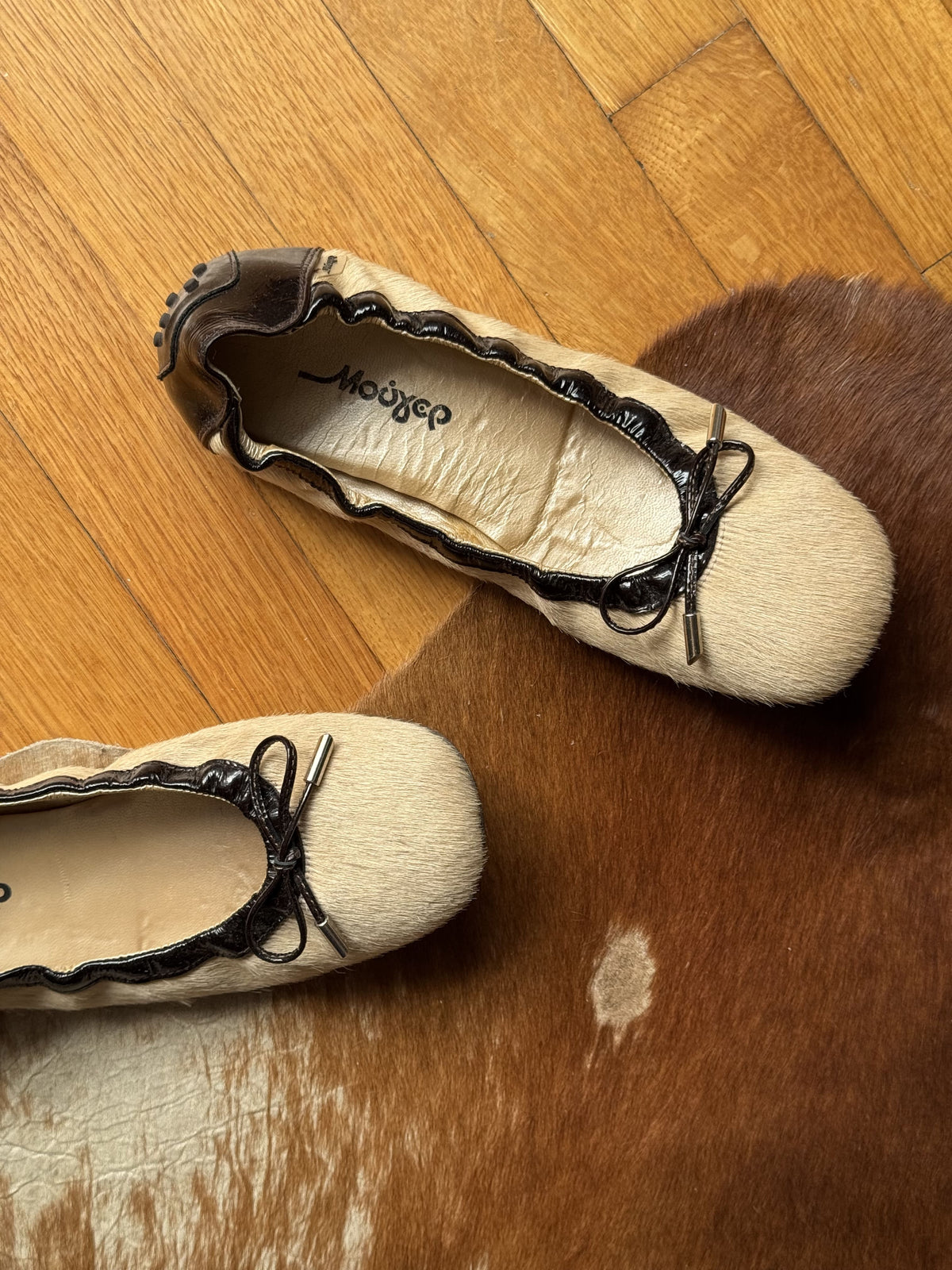 Leather Trim Pony Hair Ballerinas