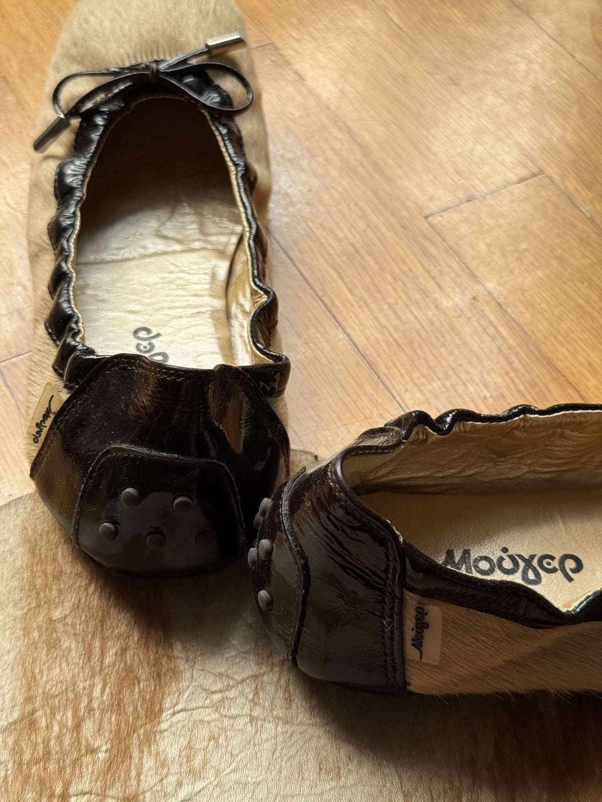 Leather Trim Pony Hair Ballerinas
