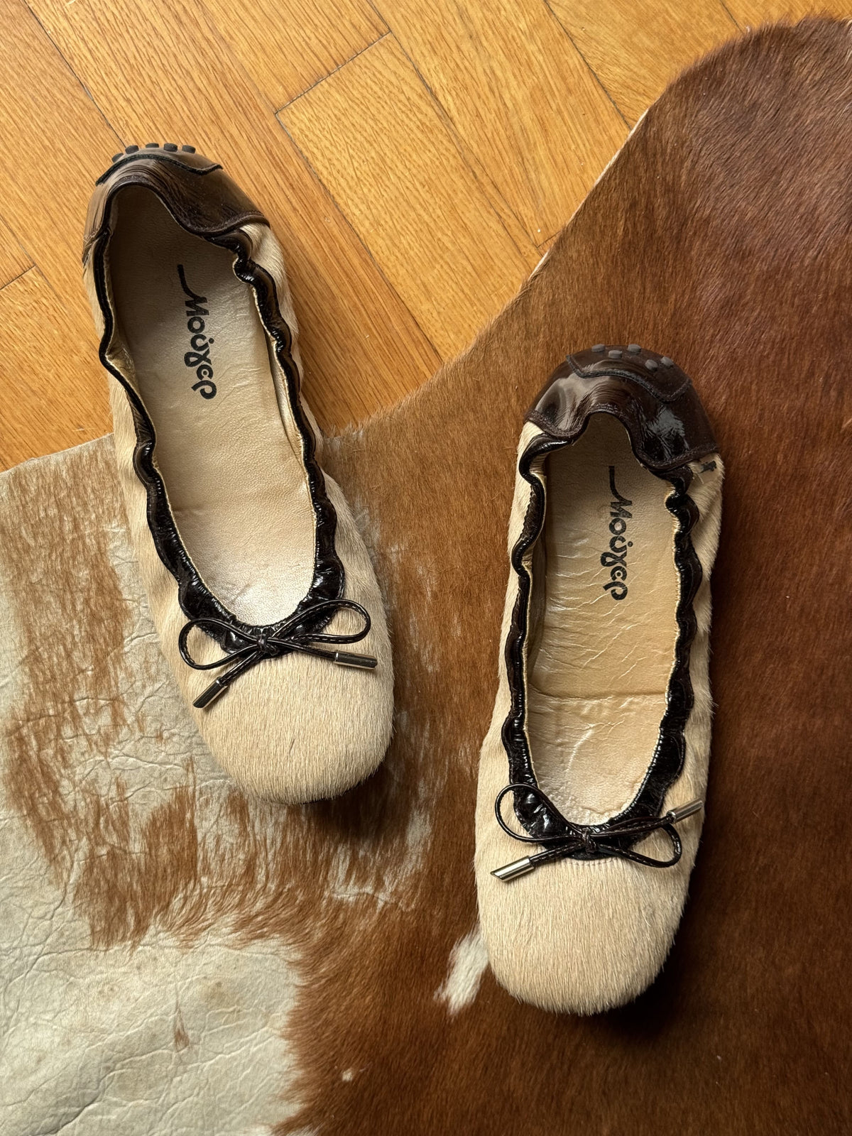 Leather Trim Pony Hair Ballerinas