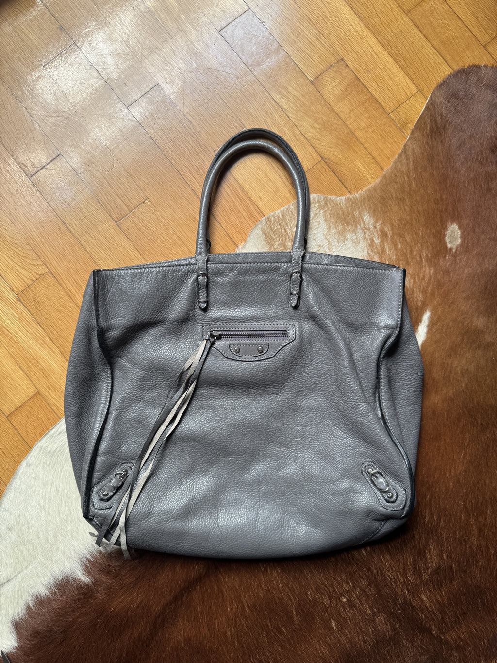 Large Grey Leather City Bag